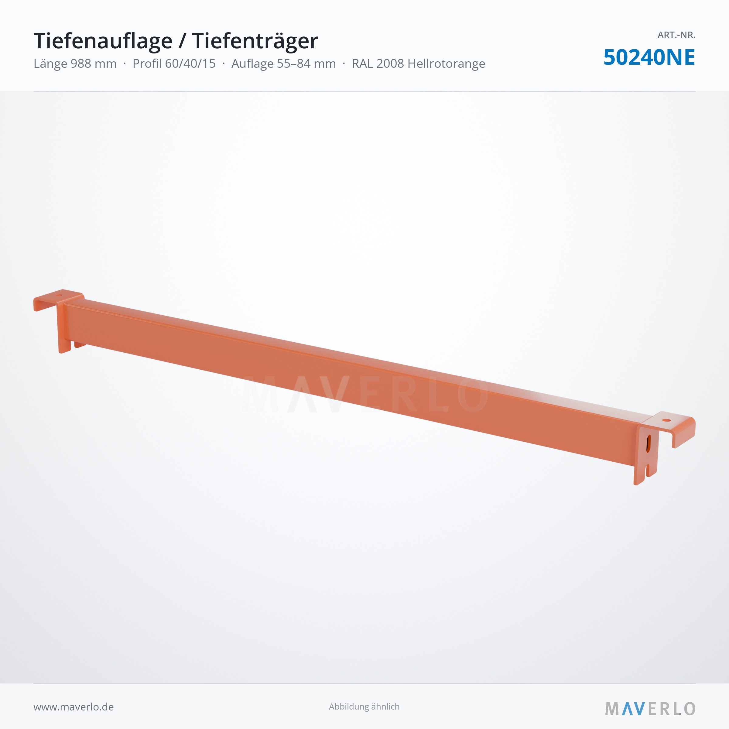 Tiefenauflage 988 mm, RAL 2008 – NEDCON NR1 Palettenregal, Art.-Nr. 50240NE (Perspektive)