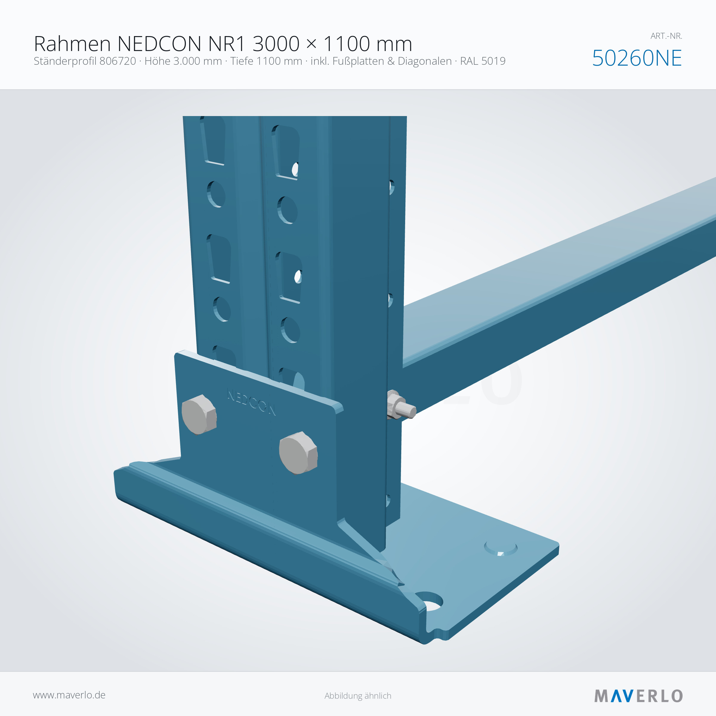 Palettenregal-Rahmen NEDCON NR1 3000 x 1100 mm, Ständer 806720, RAL 5019, Art.-Nr. 50260NE (Detailansicht)