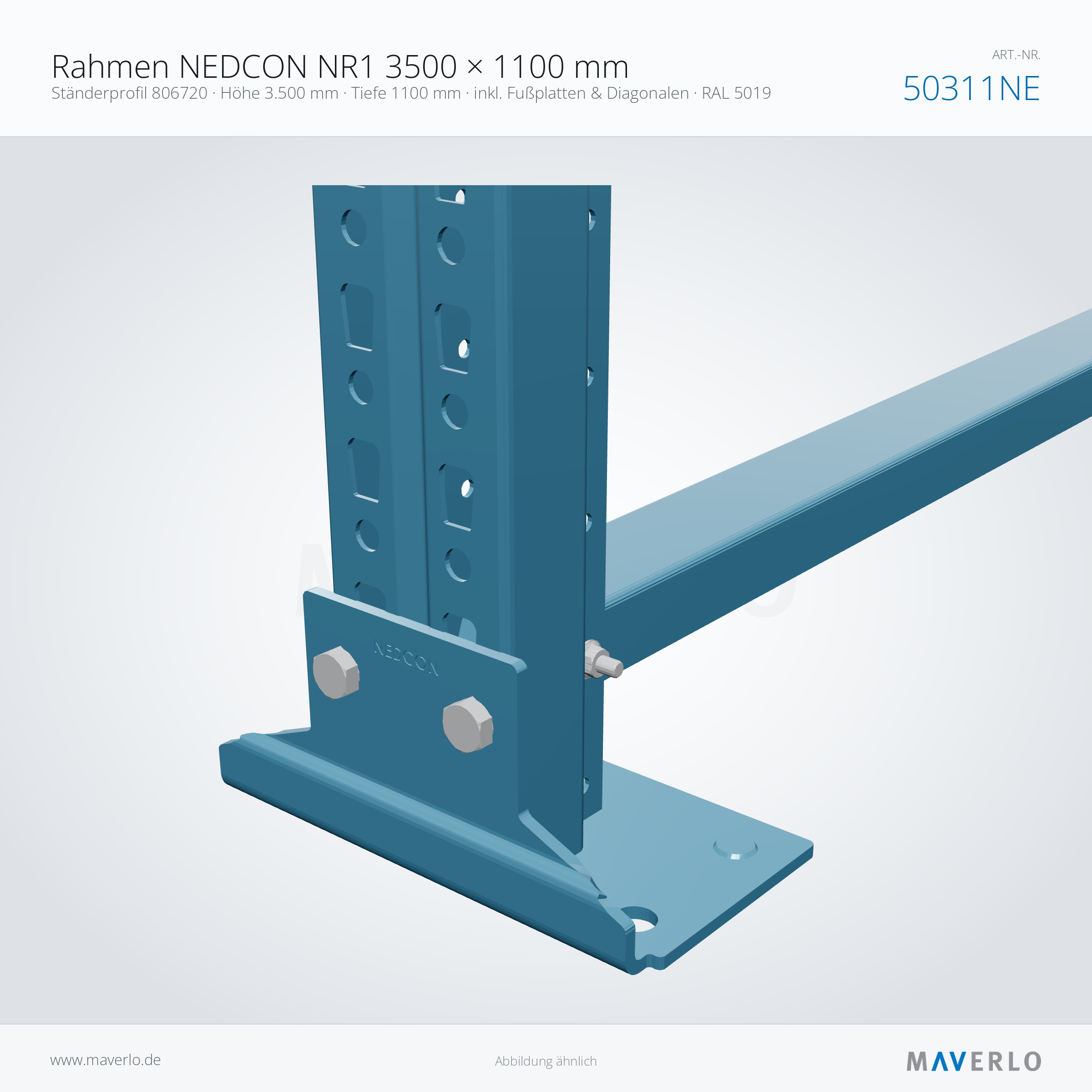 Palettenregal-Rahmen NEDCON NR1 3500 x 1100 mm, Ständer 806720, RAL 5019, Art.-Nr. 50311NE (Detailansicht)