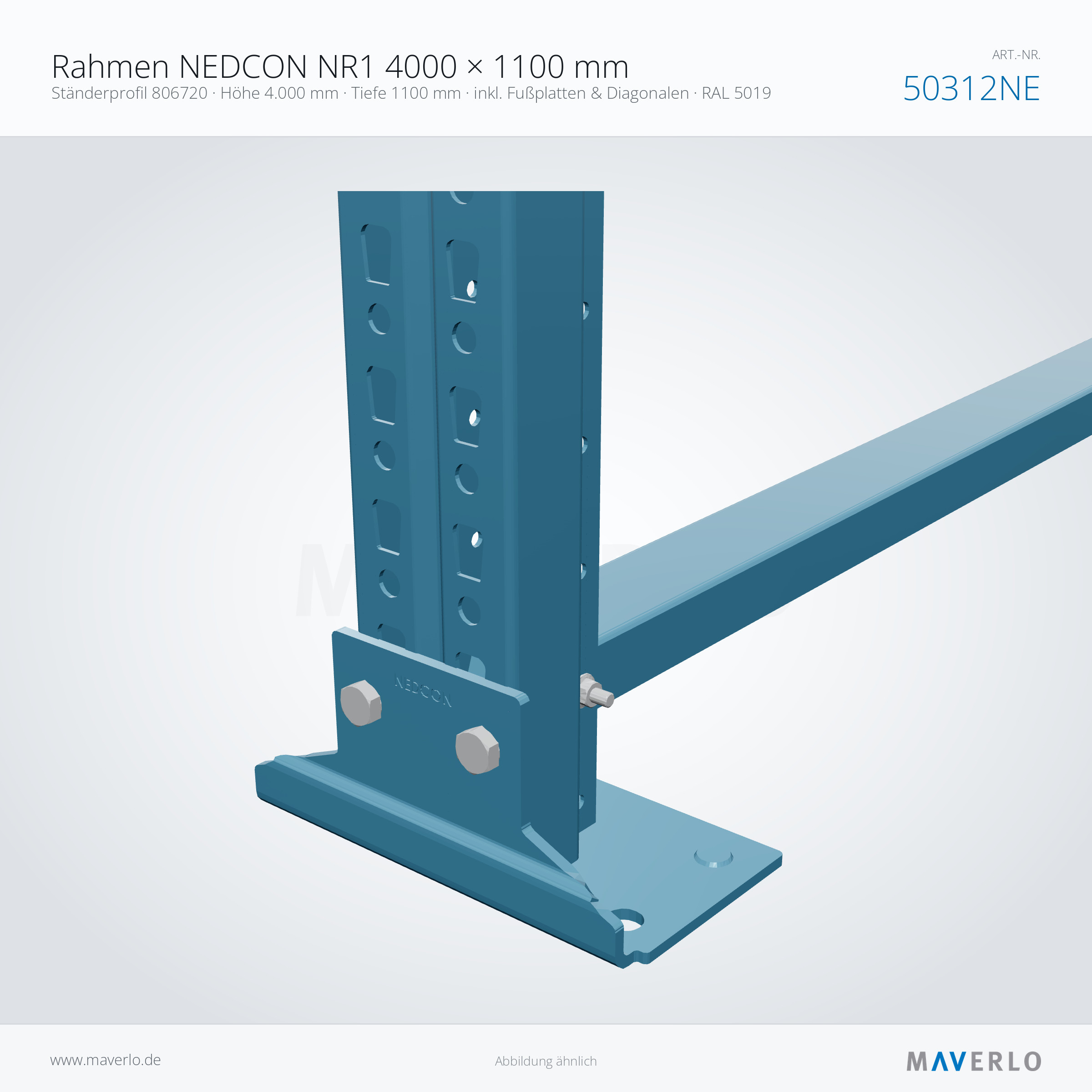 Palettenregal-Rahmen NEDCON NR1 4000 x 1100 mm, Ständer 806720, RAL 5019, Art.-Nr. 50312NE (Detailansicht)