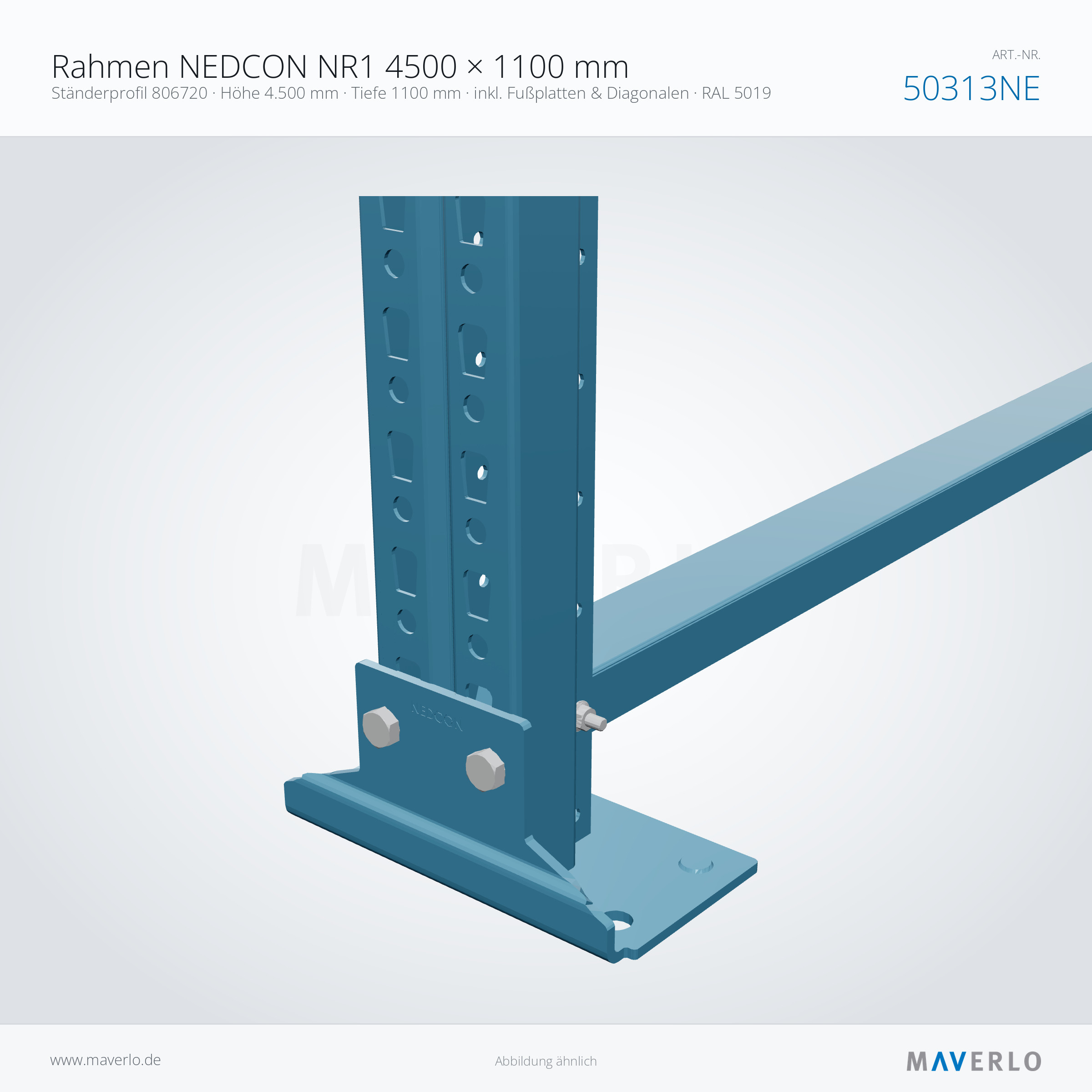 Palettenregal-Rahmen NEDCON NR1 4500 x 1100 mm, Ständer 806720, RAL 5019, Art.-Nr. 50313NE (Detailansicht)