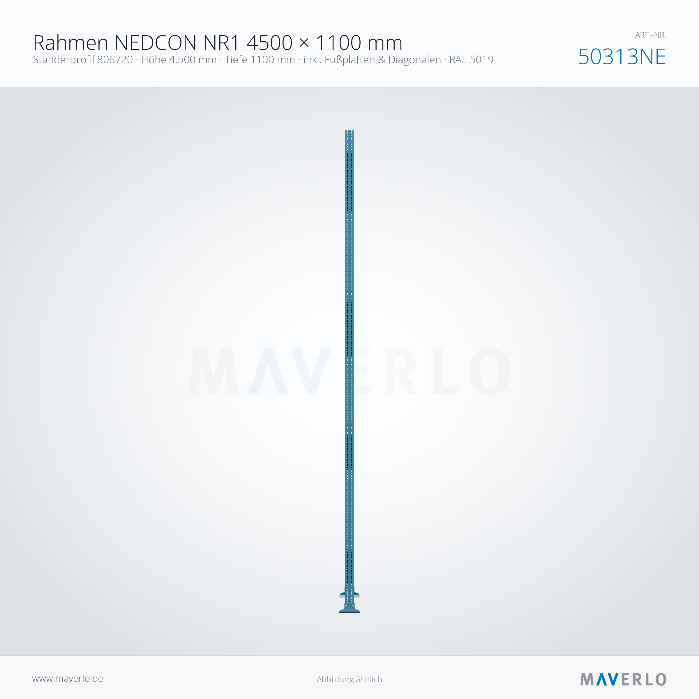 Palettenregal-Rahmen NEDCON NR1 4500 x 1100 mm, Ständer 806720, RAL 5019, Art.-Nr. 50313NE (Seitenansicht)