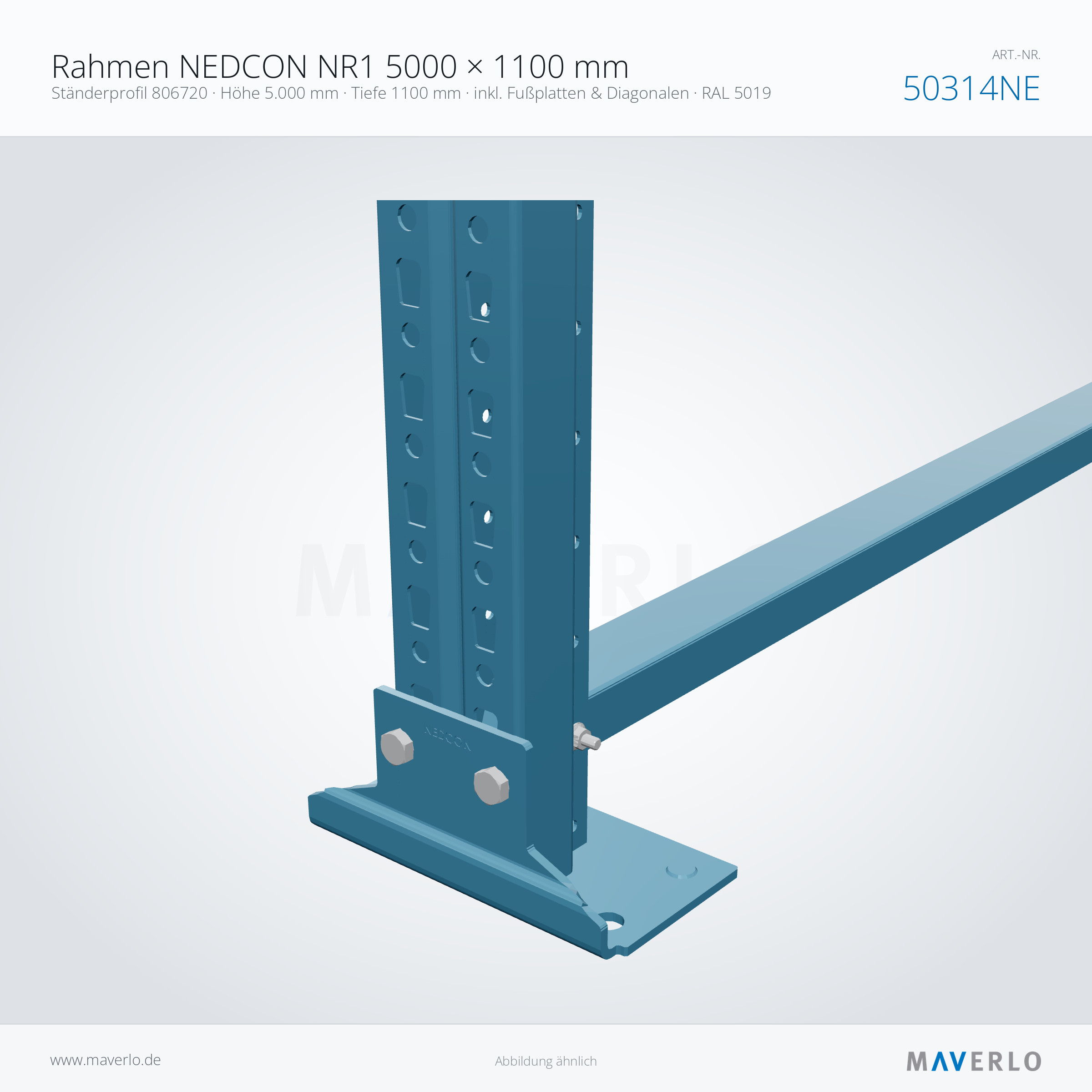 Palettenregal-Rahmen NEDCON NR1 5000 x 1100 mm, Ständer 806720, RAL 5019, Art.-Nr. 50314NE (Detailansicht)