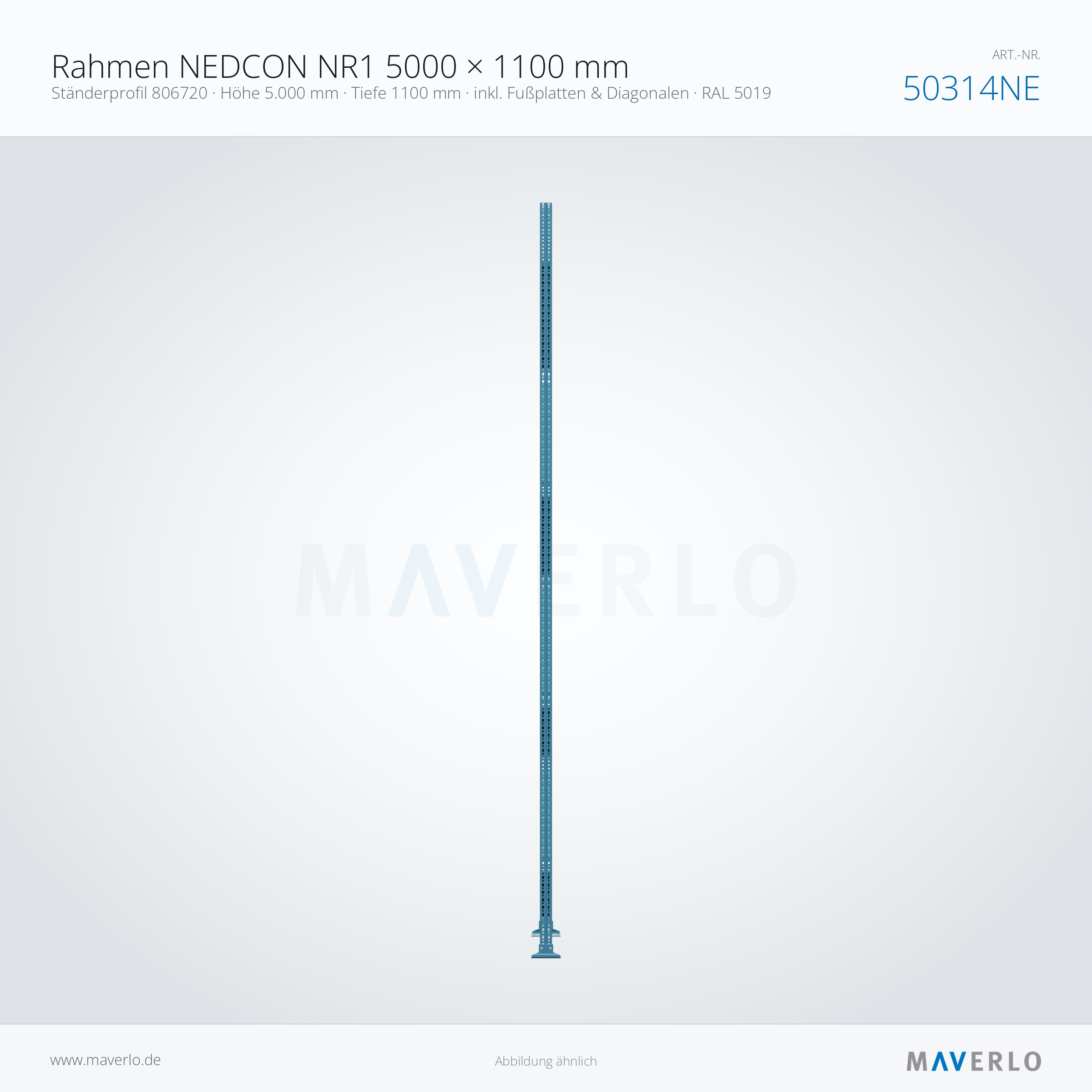 Palettenregal-Rahmen NEDCON NR1 5000 x 1100 mm, Ständer 806720, RAL 5019, Art.-Nr. 50314NE (Seitenansicht)