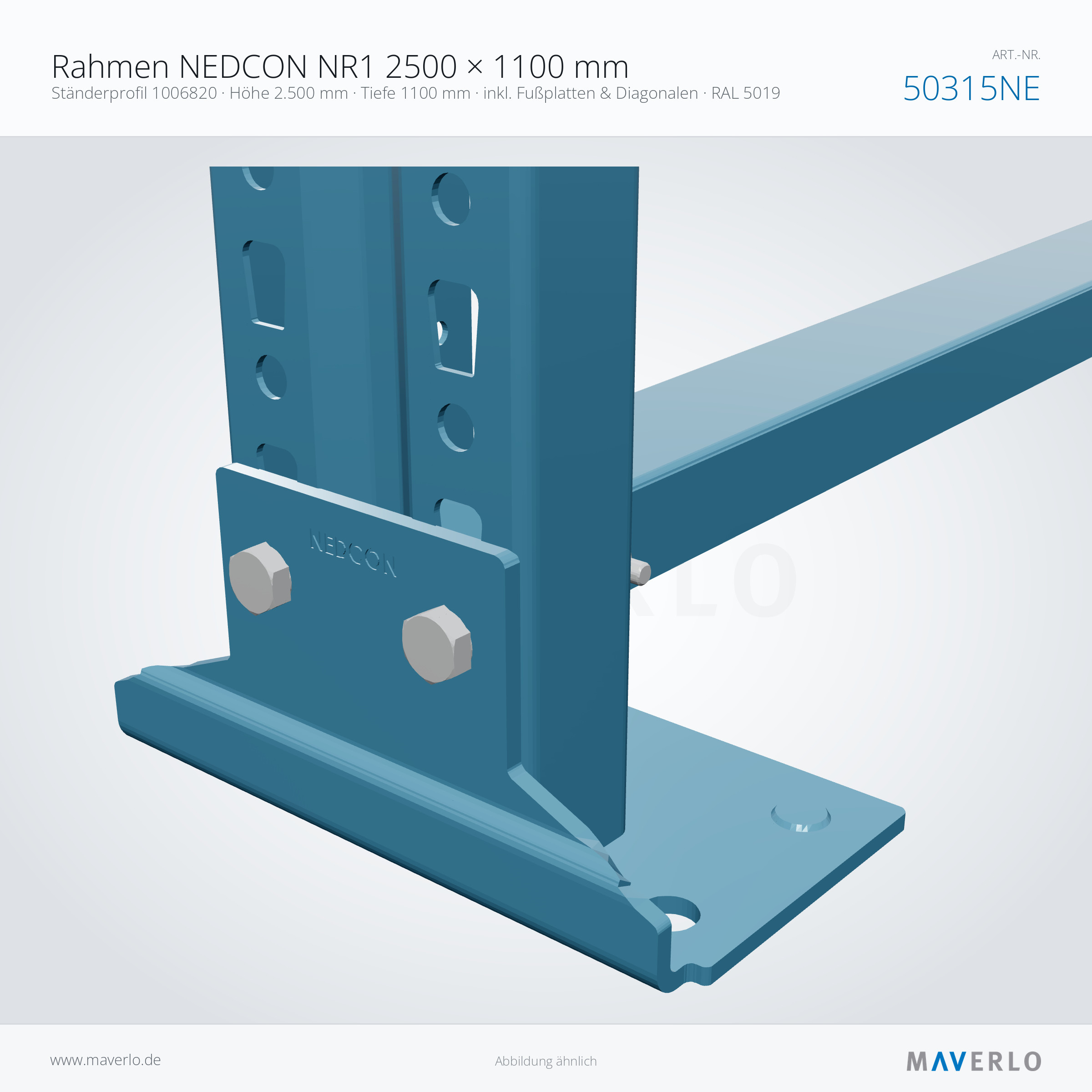 Palettenregal-Rahmen NEDCON NR1 2500 x 1100 mm, Ständer 1006820, RAL 5019, Art.-Nr. 50315NE (Detailansicht)