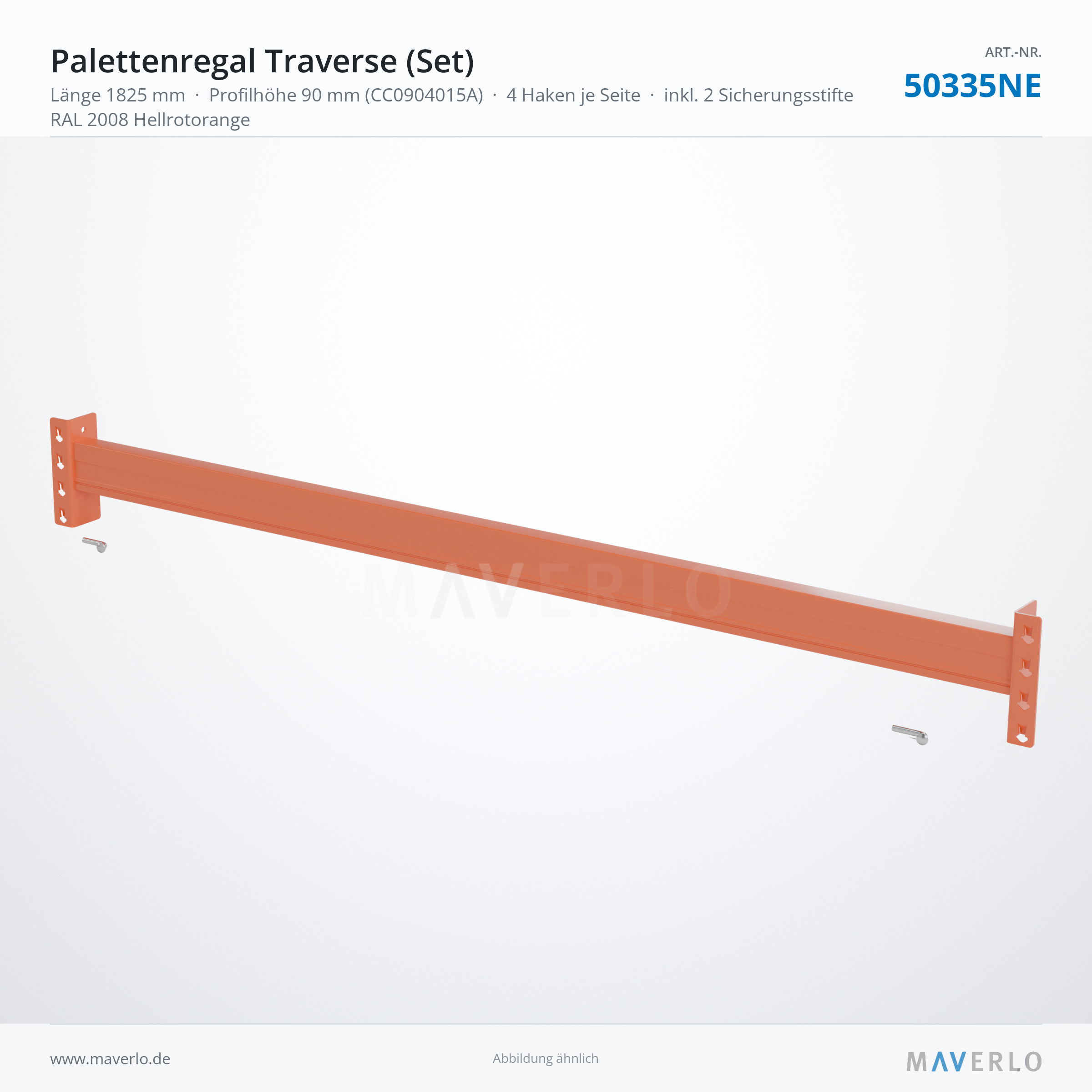 Palettenregal-Traverse NEDCON NR1 1825 mm, Profil 90 x 40 mm, RAL 2008 – NEDCON NR1 Palettenregal, Art.-Nr. 50335NE (Perspektive)