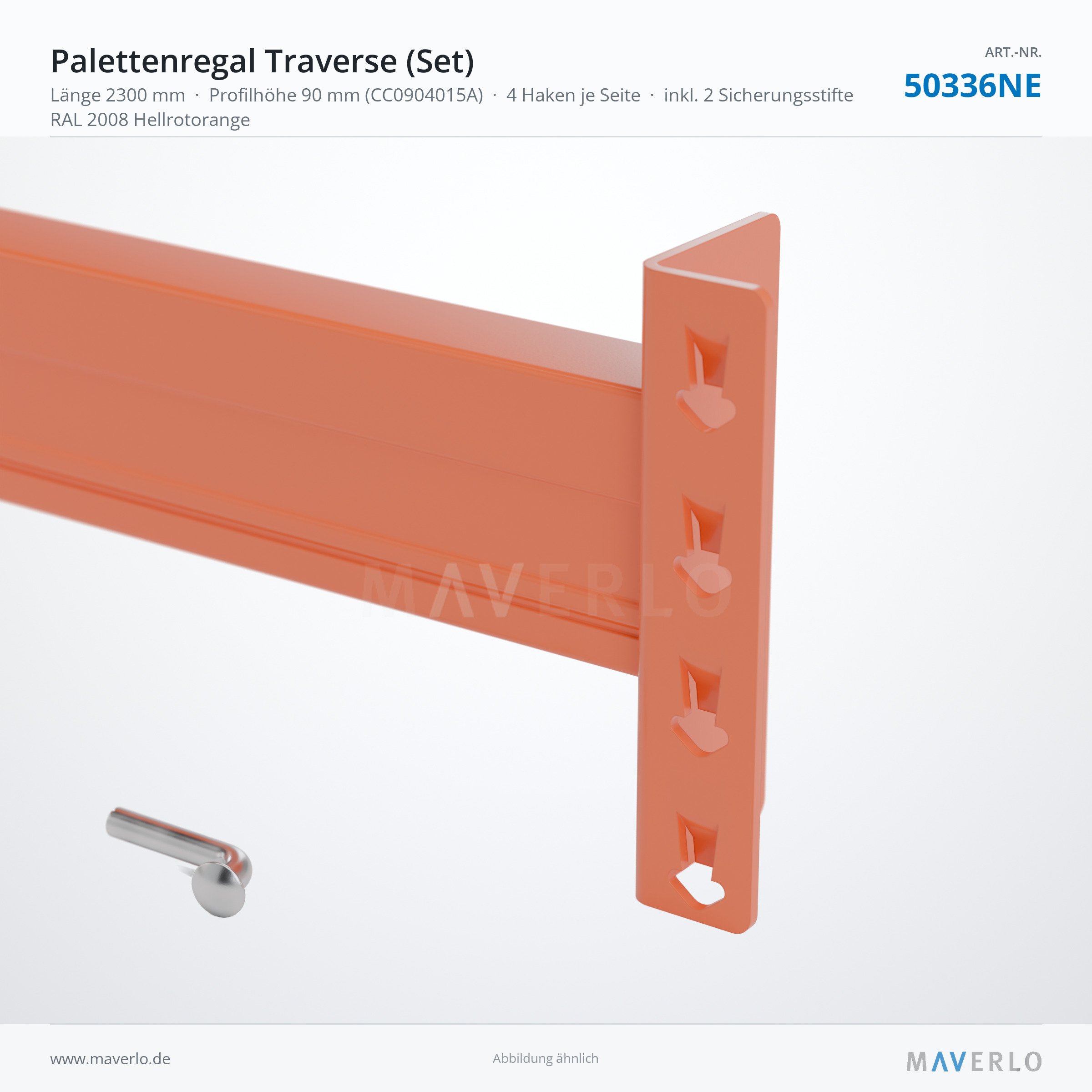 Palettenregal-Traverse NEDCON NR1 2300 mm, Profil 90 x 40 mm, RAL 2008 – NEDCON NR1 Palettenregal, Art.-Nr. 50336NE (Detailansicht)
