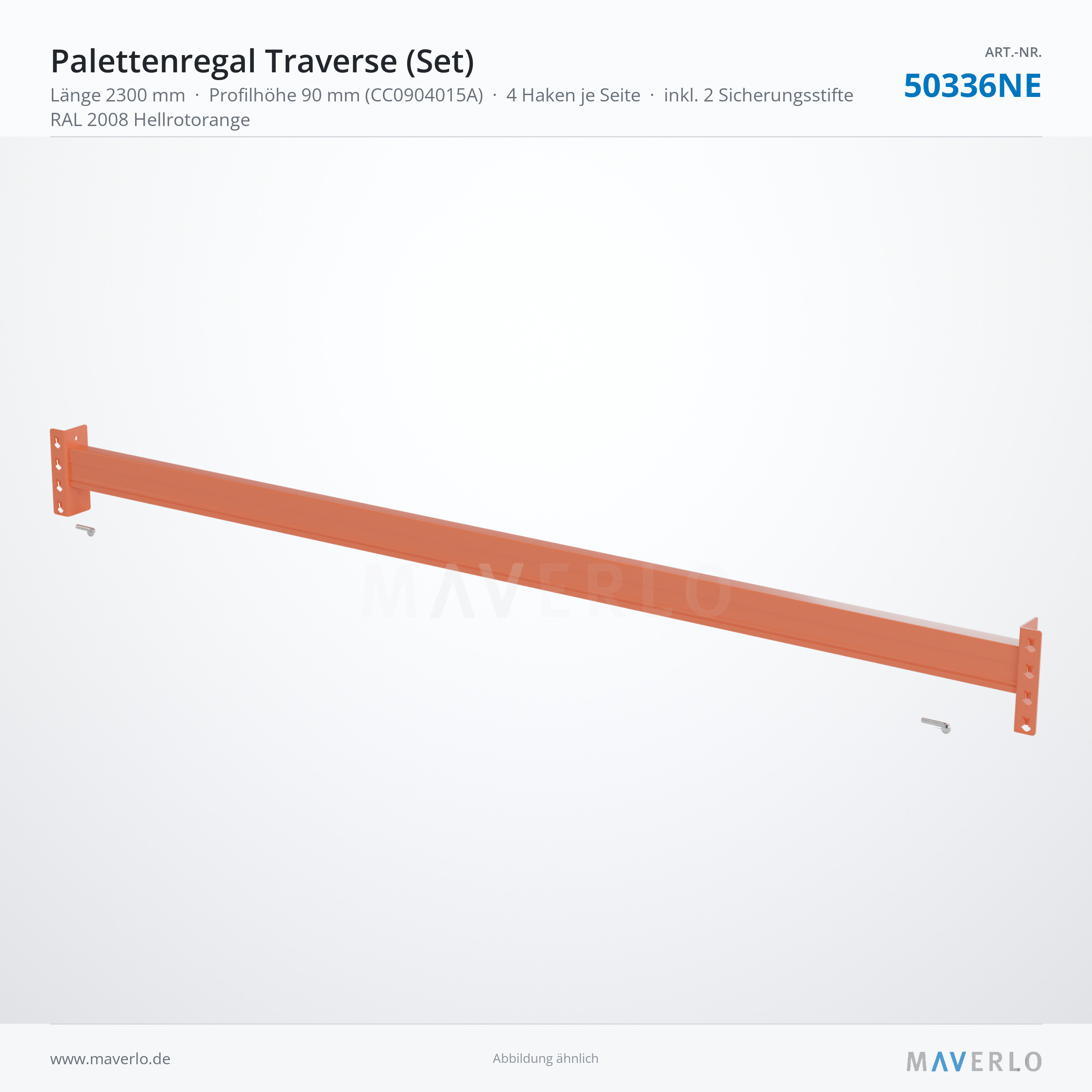 Palettenregal-Traverse NEDCON NR1 2300 mm, Profil 90 x 40 mm, RAL 2008 – NEDCON NR1 Palettenregal, Art.-Nr. 50336NE (Perspektive)