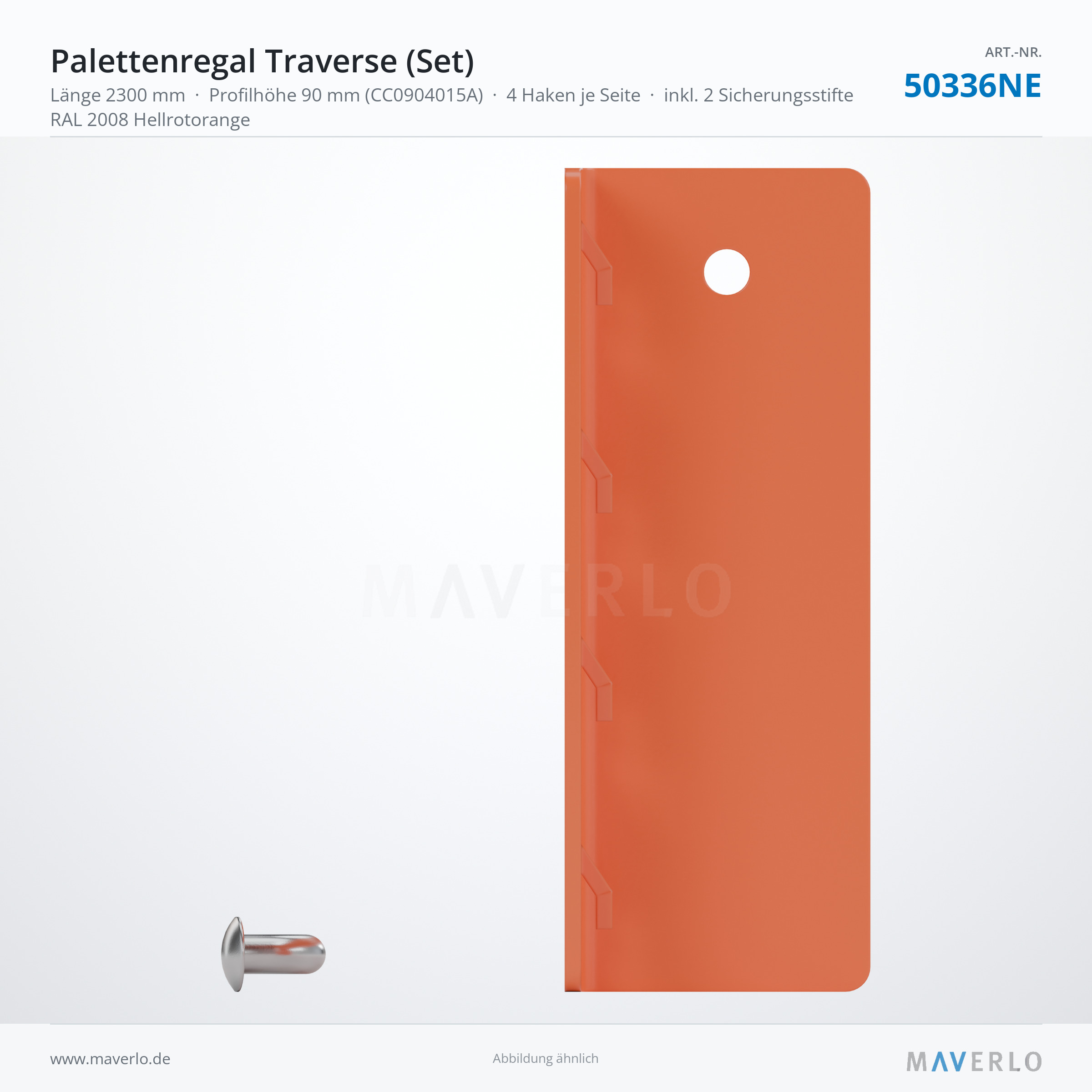 Palettenregal-Traverse NEDCON NR1 2300 mm, Profil 90 x 40 mm, RAL 2008 – NEDCON NR1 Palettenregal, Art.-Nr. 50336NE (Queransicht)