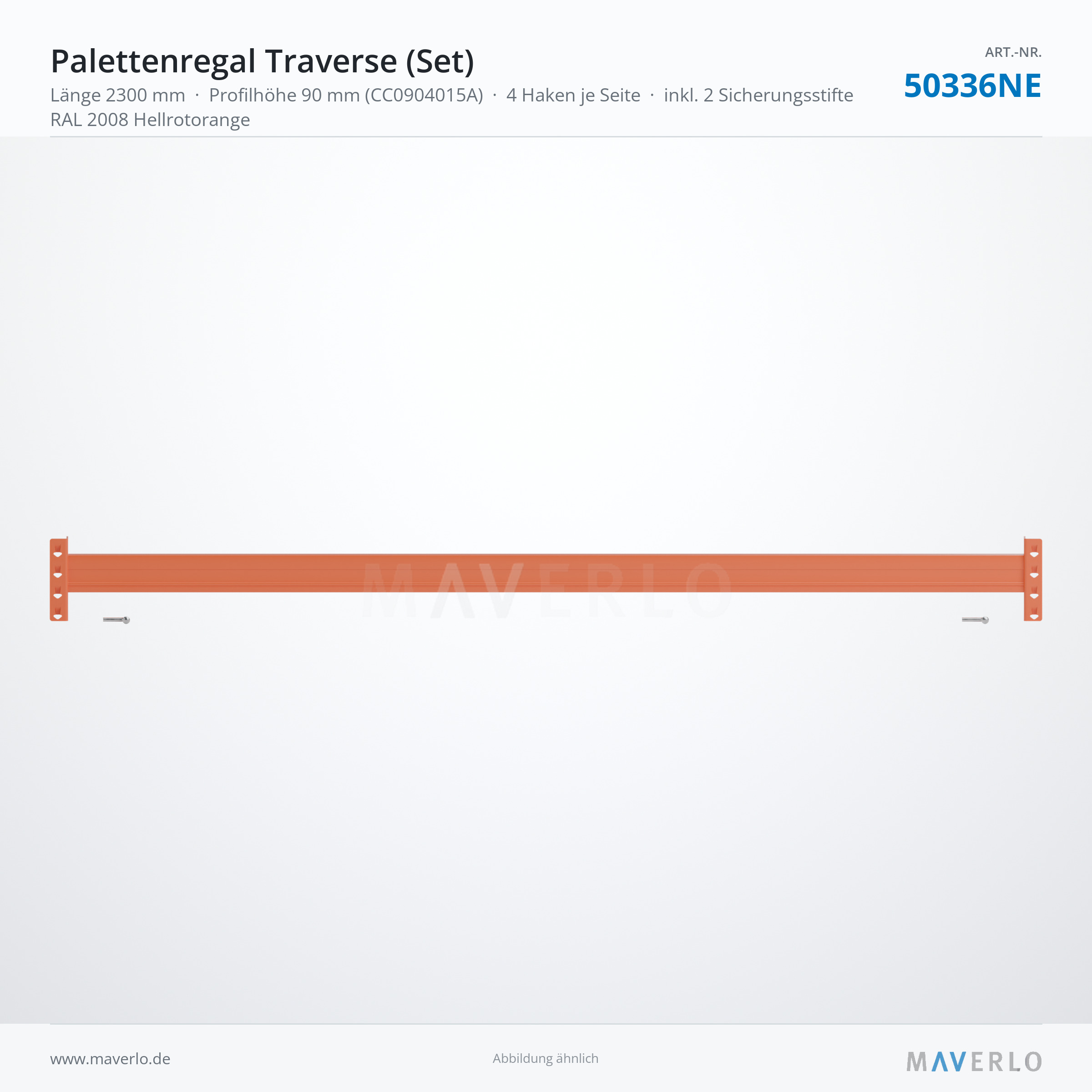 Palettenregal-Traverse NEDCON NR1 2300 mm, Profil 90 x 40 mm, RAL 2008 – NEDCON NR1 Palettenregal, Art.-Nr. 50336NE (Seitenansicht)