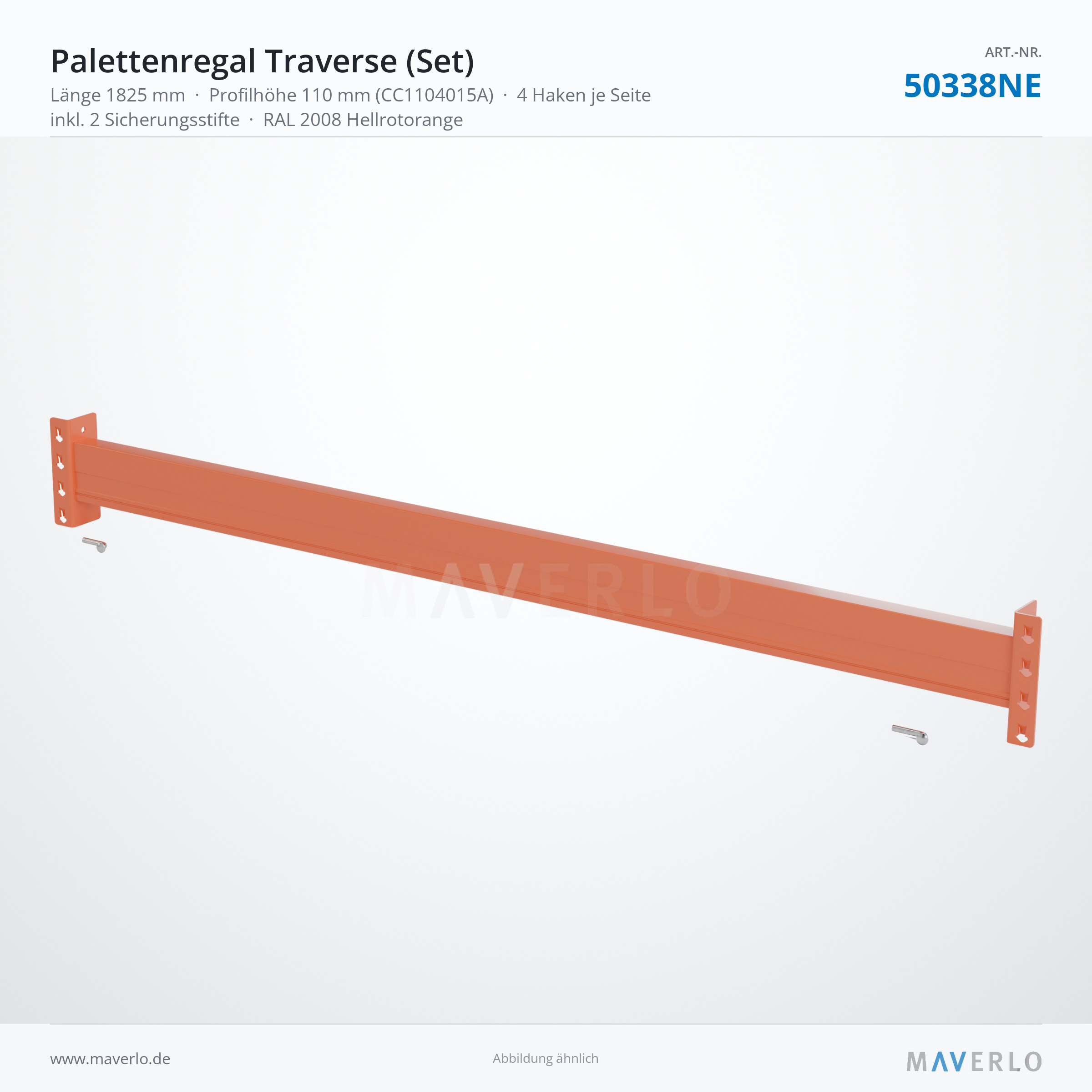 Palettenregal-Traverse NEDCON NR1 1825 mm, Profil 110 x 40 mm, RAL 2008 – NEDCON NR1 Palettenregal, Art.-Nr. 50338NE (Perspektive)