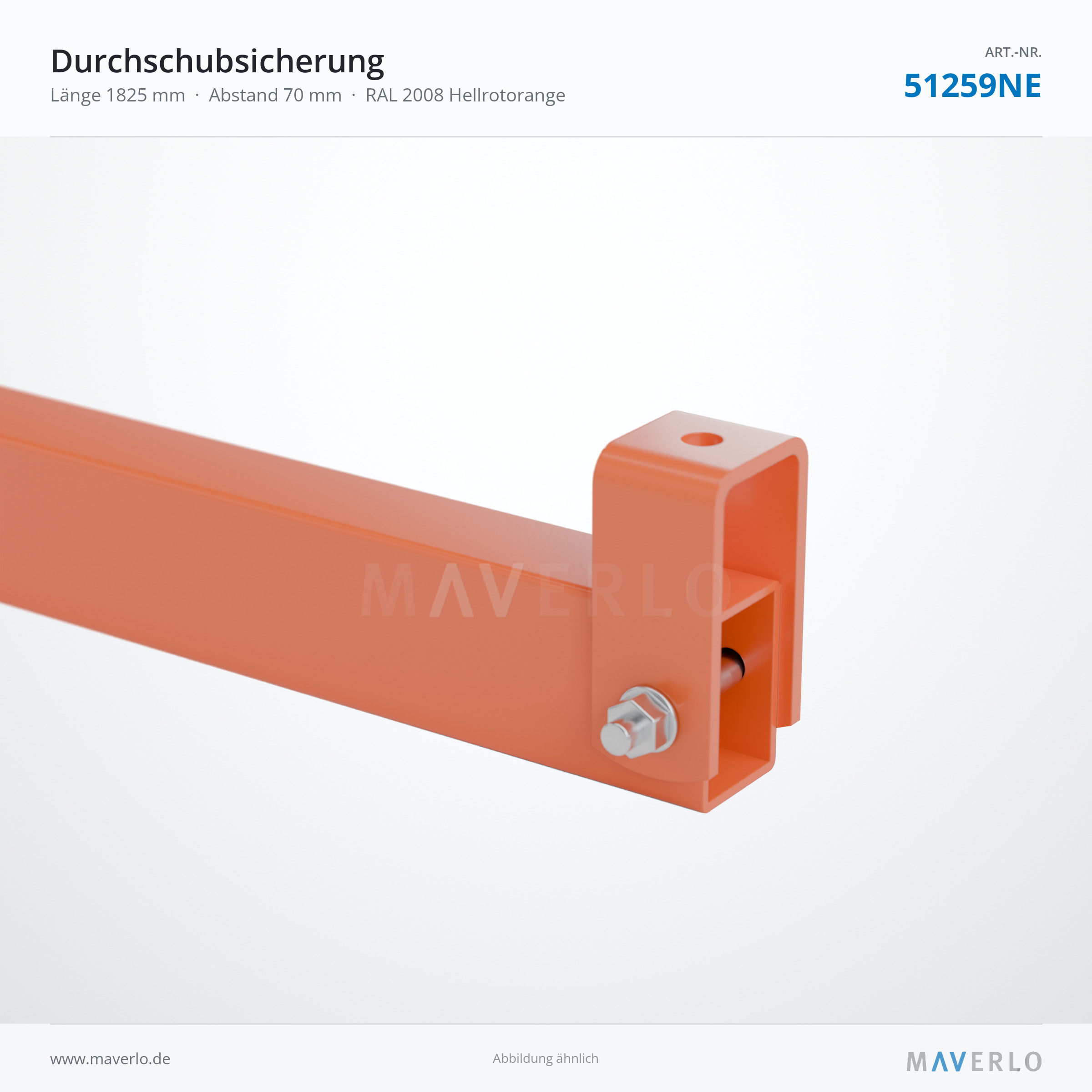 Durchschubsicherung 1825 mm, Abstand 70 mm, RAL 2008 – NEDCON NR1 Palettenregal, Art.-Nr. 51259NE (Detailansicht)