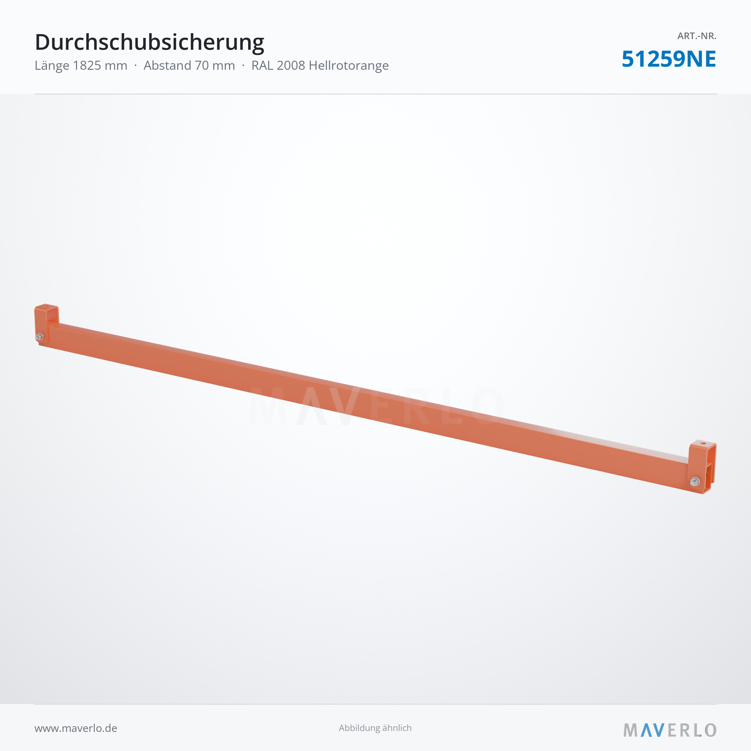 Durchschubsicherung 1825 mm, Abstand 70 mm, RAL 2008 – NEDCON NR1 Palettenregal, Art.-Nr. 51259NE (Perspektive)