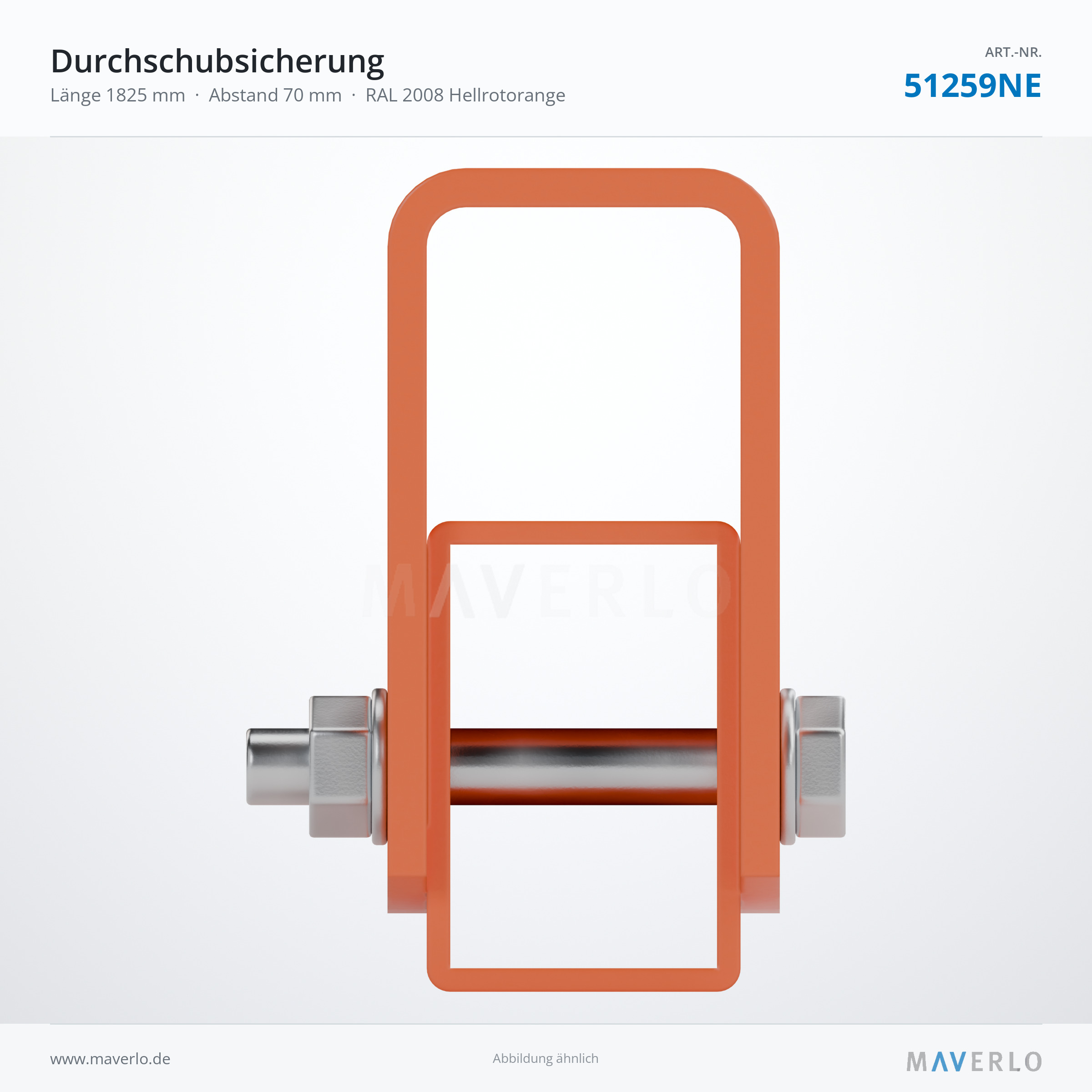 Durchschubsicherung 1825 mm, Abstand 70 mm, RAL 2008 – NEDCON NR1 Palettenregal, Art.-Nr. 51259NE (Queransicht)
