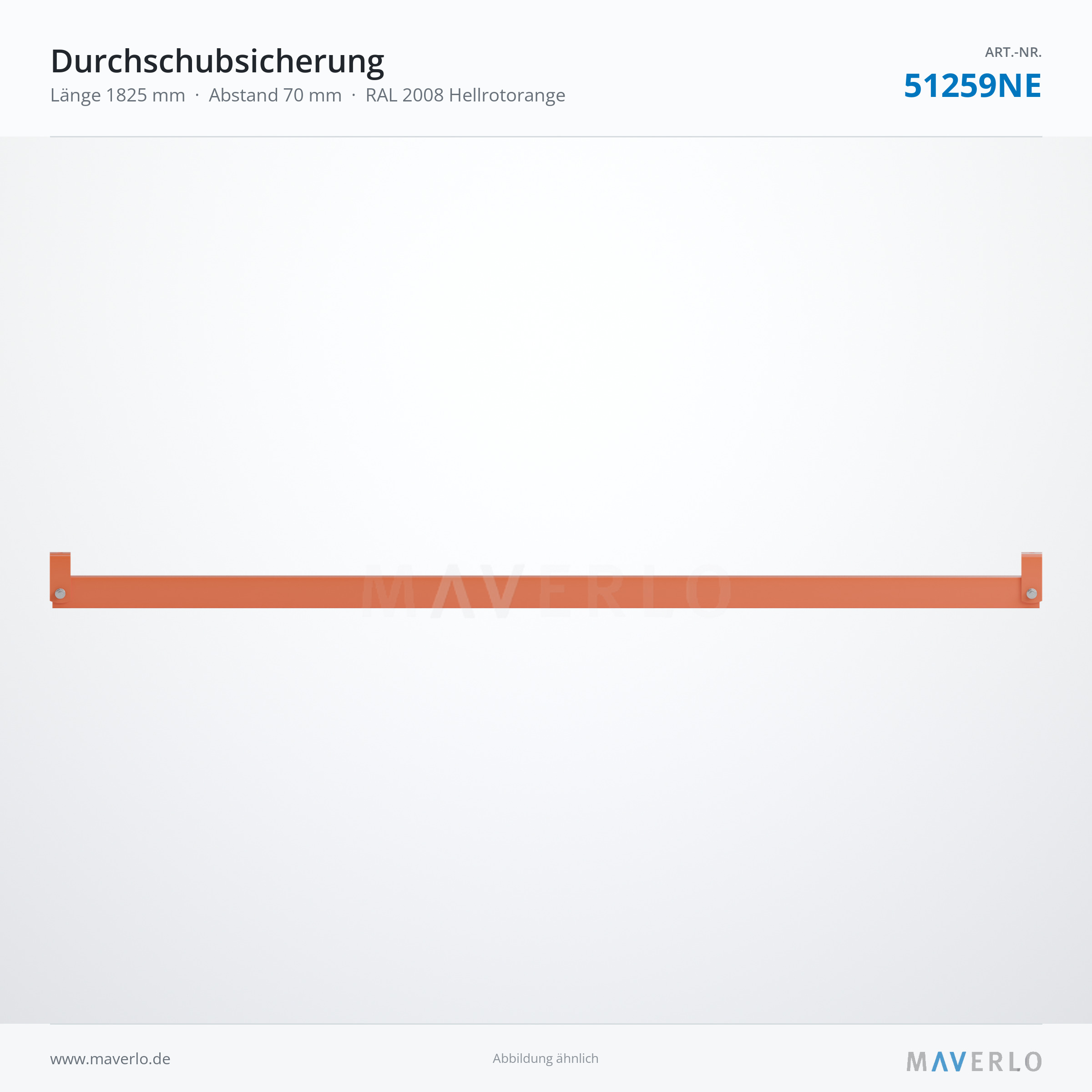Durchschubsicherung 1825 mm, Abstand 70 mm, RAL 2008 – NEDCON NR1 Palettenregal, Art.-Nr. 51259NE (Seitenansicht)