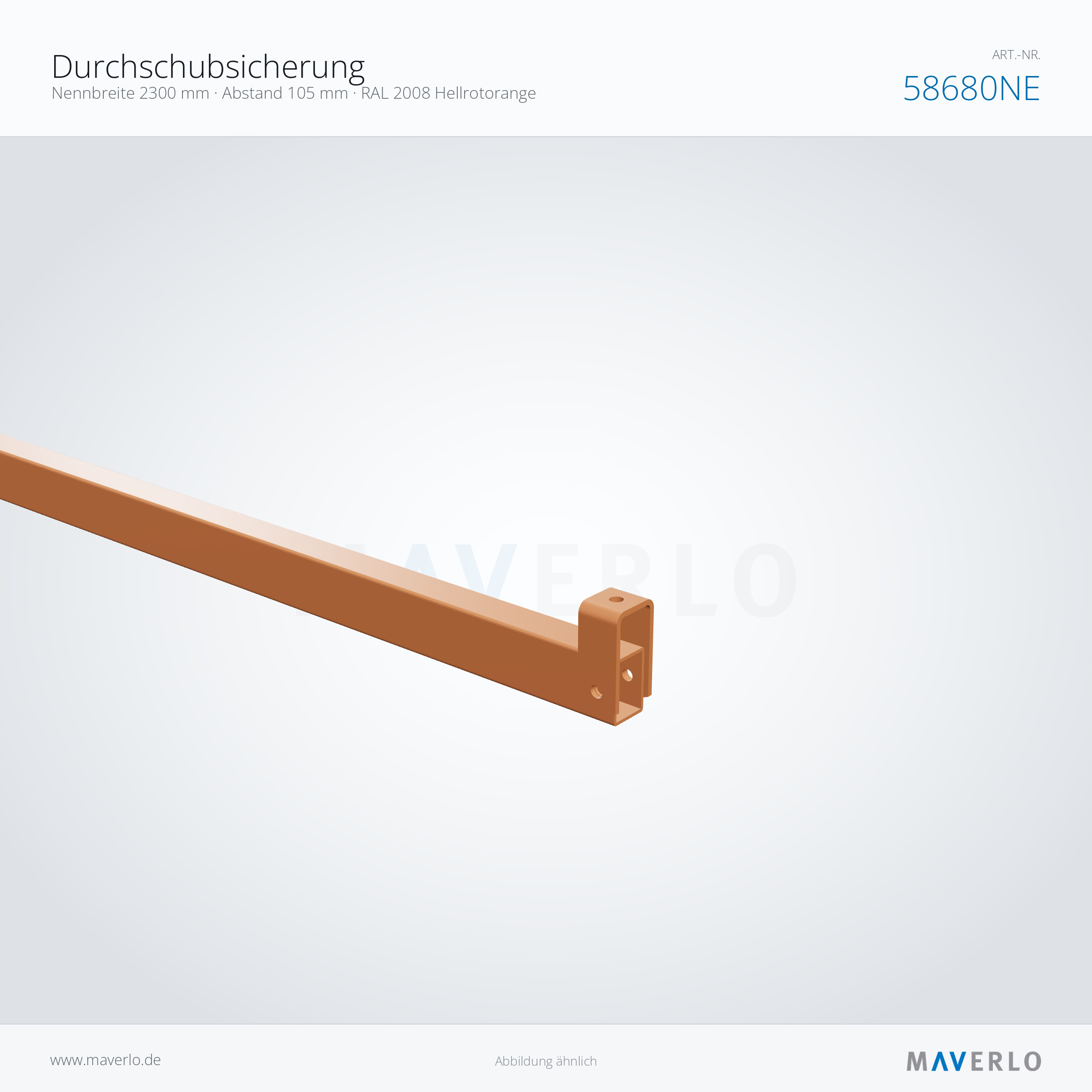 Durchschubsicherung 2300 mm, Abstand 105 mm, RAL 2008 – NEDCON NR1 Palettenregal, Art.-Nr. 58680NE (Detailansicht)