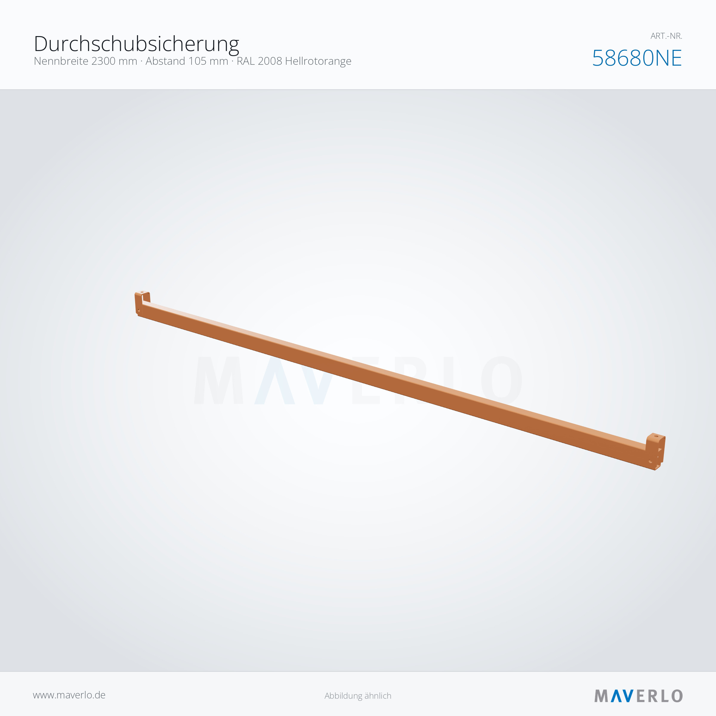 Durchschubsicherung 2300 mm, Abstand 105 mm, RAL 2008 – NEDCON NR1 Palettenregal, Art.-Nr. 58680NE (Perspektive)