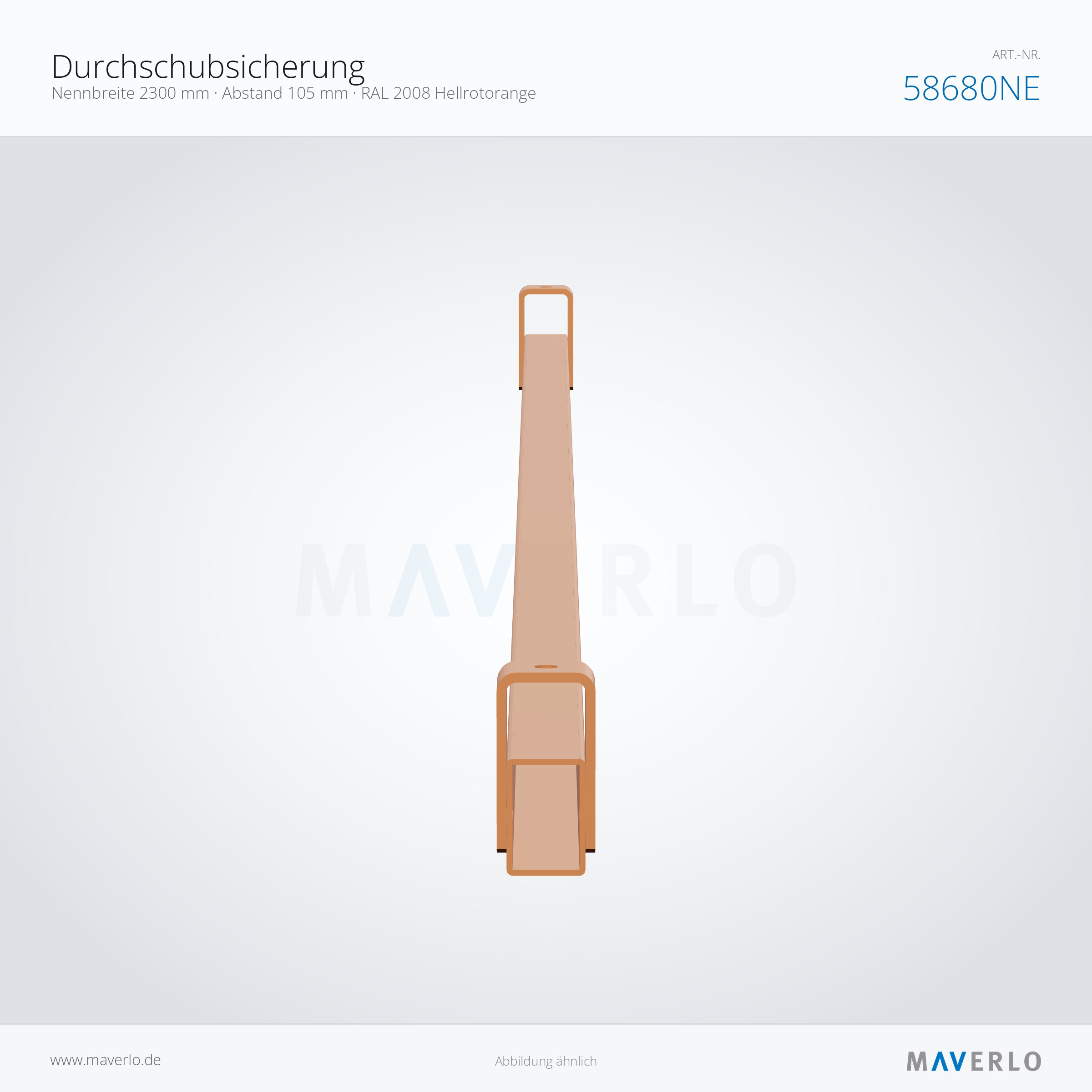 Durchschubsicherung 2300 mm, Abstand 105 mm, RAL 2008 – NEDCON NR1 Palettenregal, Art.-Nr. 58680NE (Queransicht)