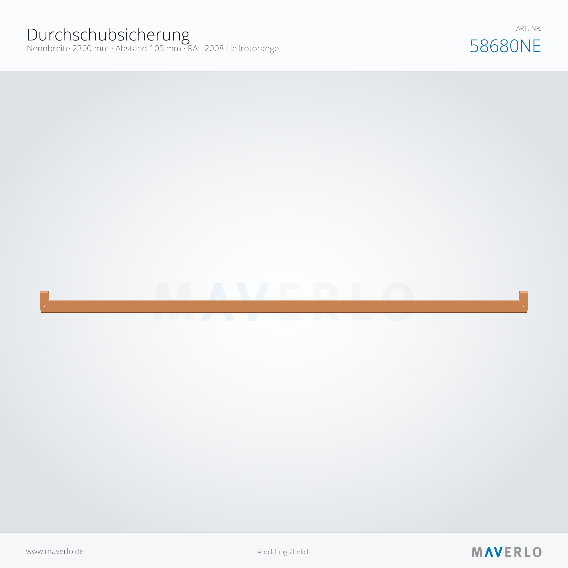 Durchschubsicherung 2300 mm, Abstand 105 mm, RAL 2008 – NEDCON NR1 Palettenregal, Art.-Nr. 58680NE (Seitenansicht)