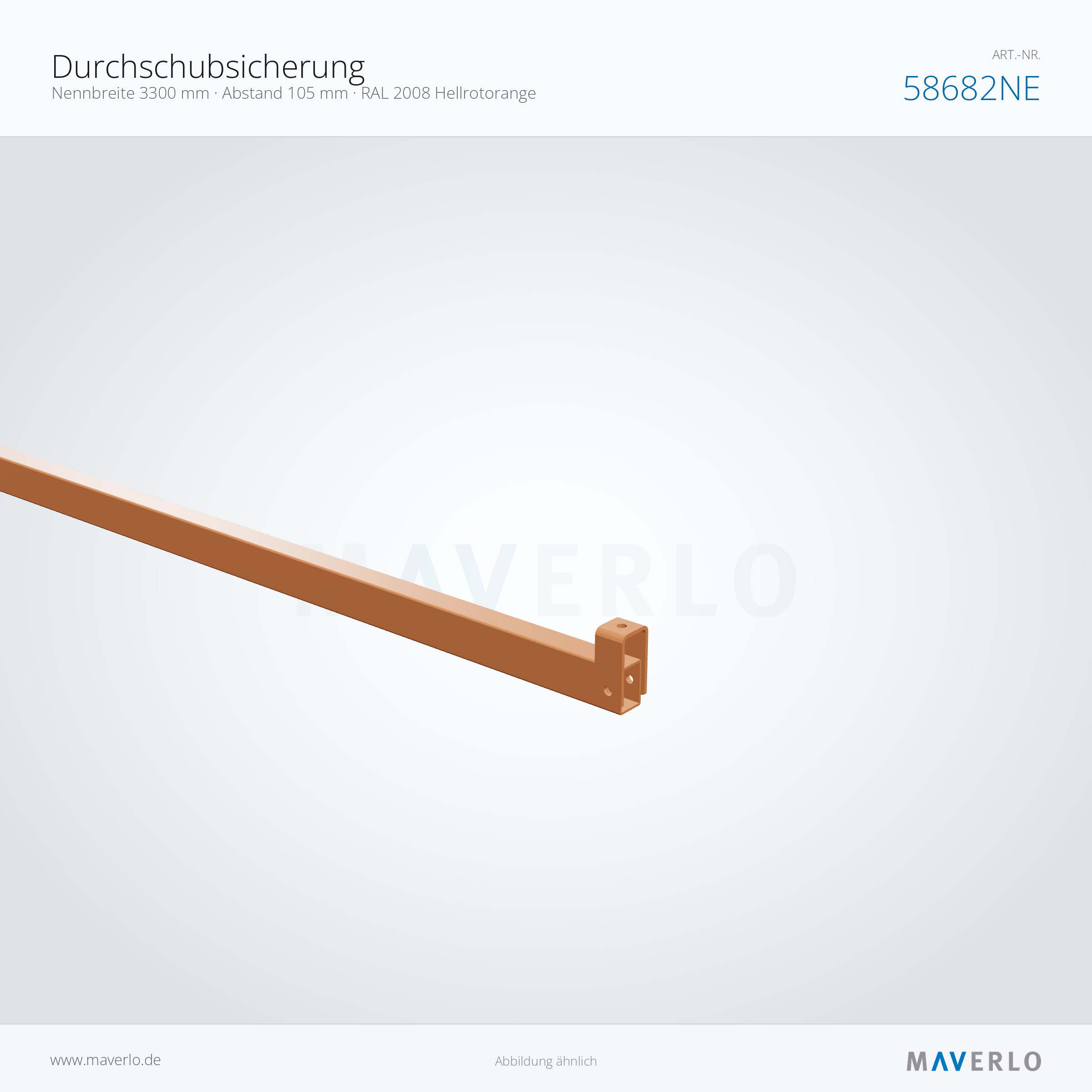 Durchschubsicherung 3300 mm, Abstand 105 mm, RAL 2008 – NEDCON NR1 Palettenregal, Art.-Nr. 58682NE (Detailansicht)