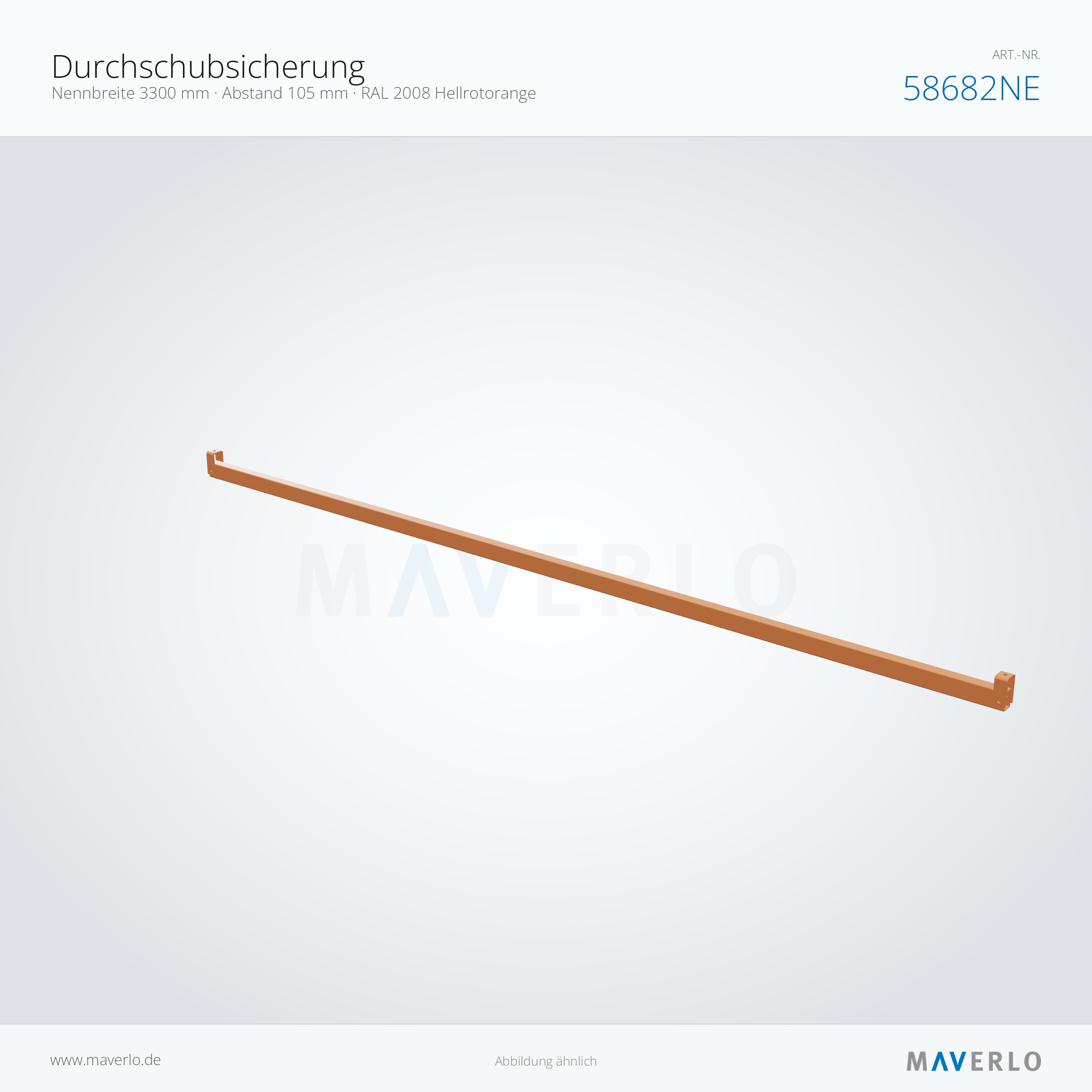 Durchschubsicherung 3300 mm, Abstand 105 mm, RAL 2008 – NEDCON NR1 Palettenregal, Art.-Nr. 58682NE (Perspektive)