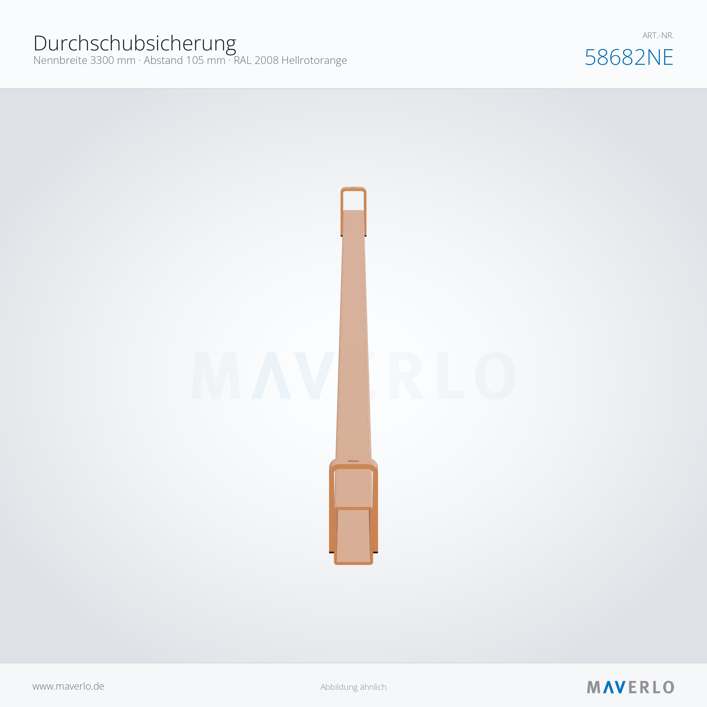 Durchschubsicherung 3300 mm, Abstand 105 mm, RAL 2008 – NEDCON NR1 Palettenregal, Art.-Nr. 58682NE (Queransicht)