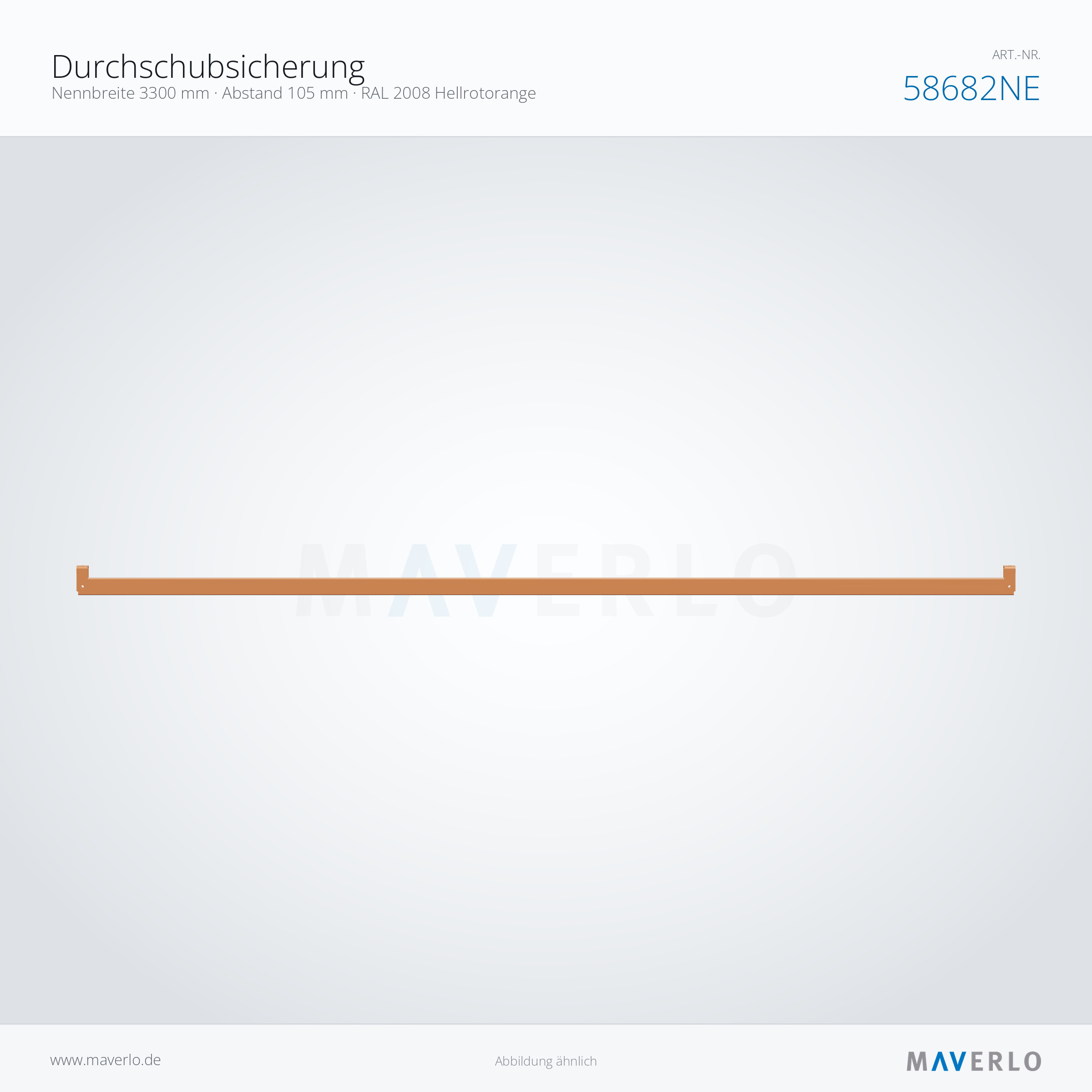 Durchschubsicherung 3300 mm, Abstand 105 mm, RAL 2008 – NEDCON NR1 Palettenregal, Art.-Nr. 58682NE (Seitenansicht)