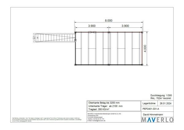 Lagerbühne 8.000 x 4.000 mm Oberkante bis 3.200 mm 350 kg/m²