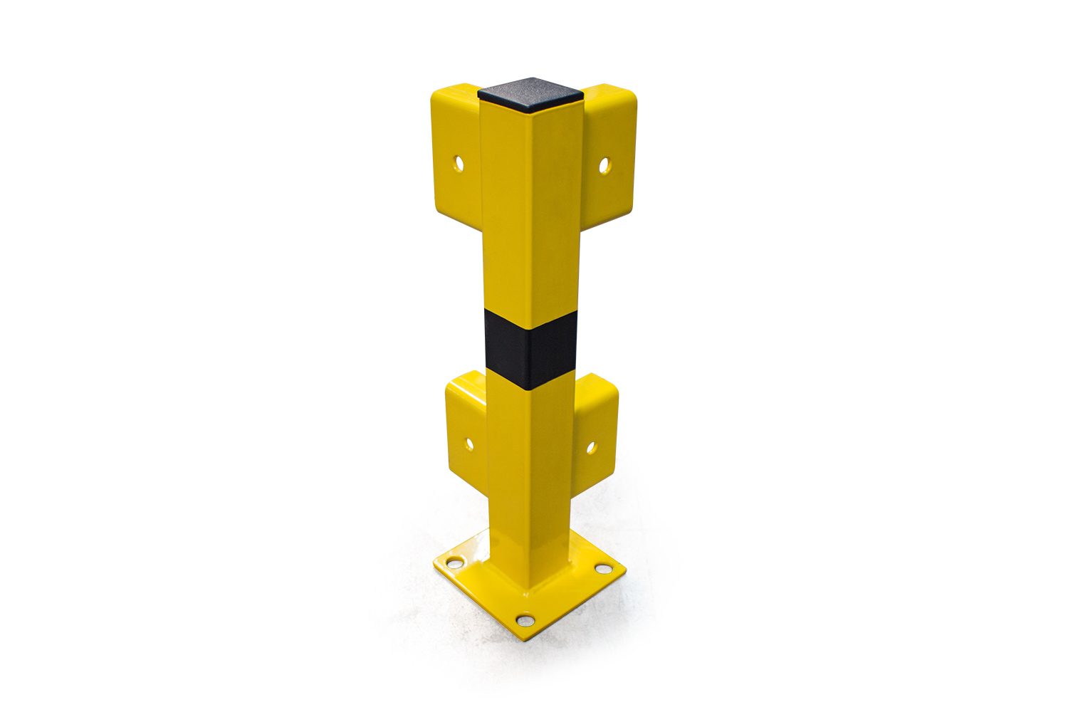 Eckpfosten für Leitplankensystem, 400 mm, Profil 50 x 50 mm, Stahl gelb/schwarz pulverbeschichtet