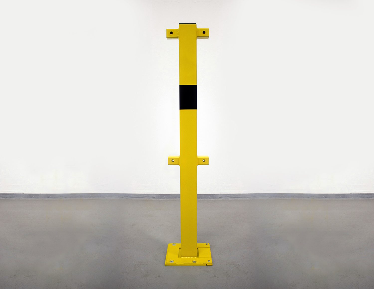 Rammschutzgeländer Mittelpfosten, Profil 70 x 70 mm, H 1200 mm, mit ober- und knieholm, abnehmbar, Stahl gelb/schwarz pulverbeschichtet – Bild 2