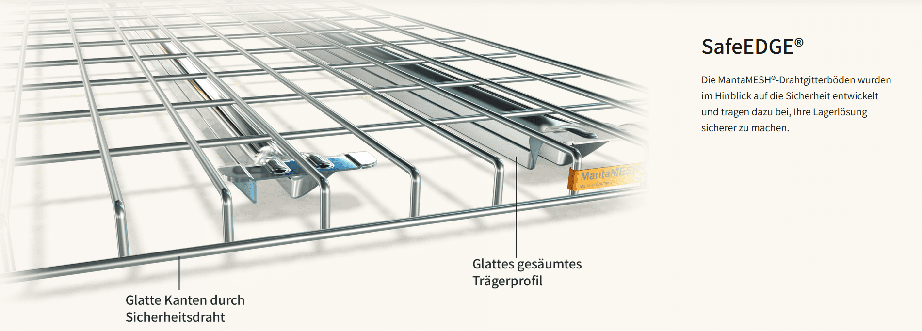 Gitterboden Mantamesh als Einlegeboden für Palettenregale, 70% offene Fläche für optimalen Brandschutz und sichere Lagerung von Waren.