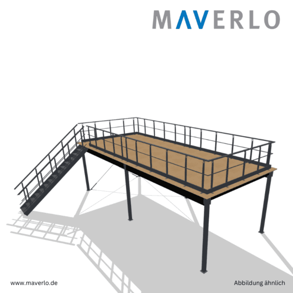 Lagerbühne 10.000 mm x 4.000 mm, Traglast 750 kg/m², inklusive industrielle Lagerlösung, Mezzaninboden, Lagerplattform.