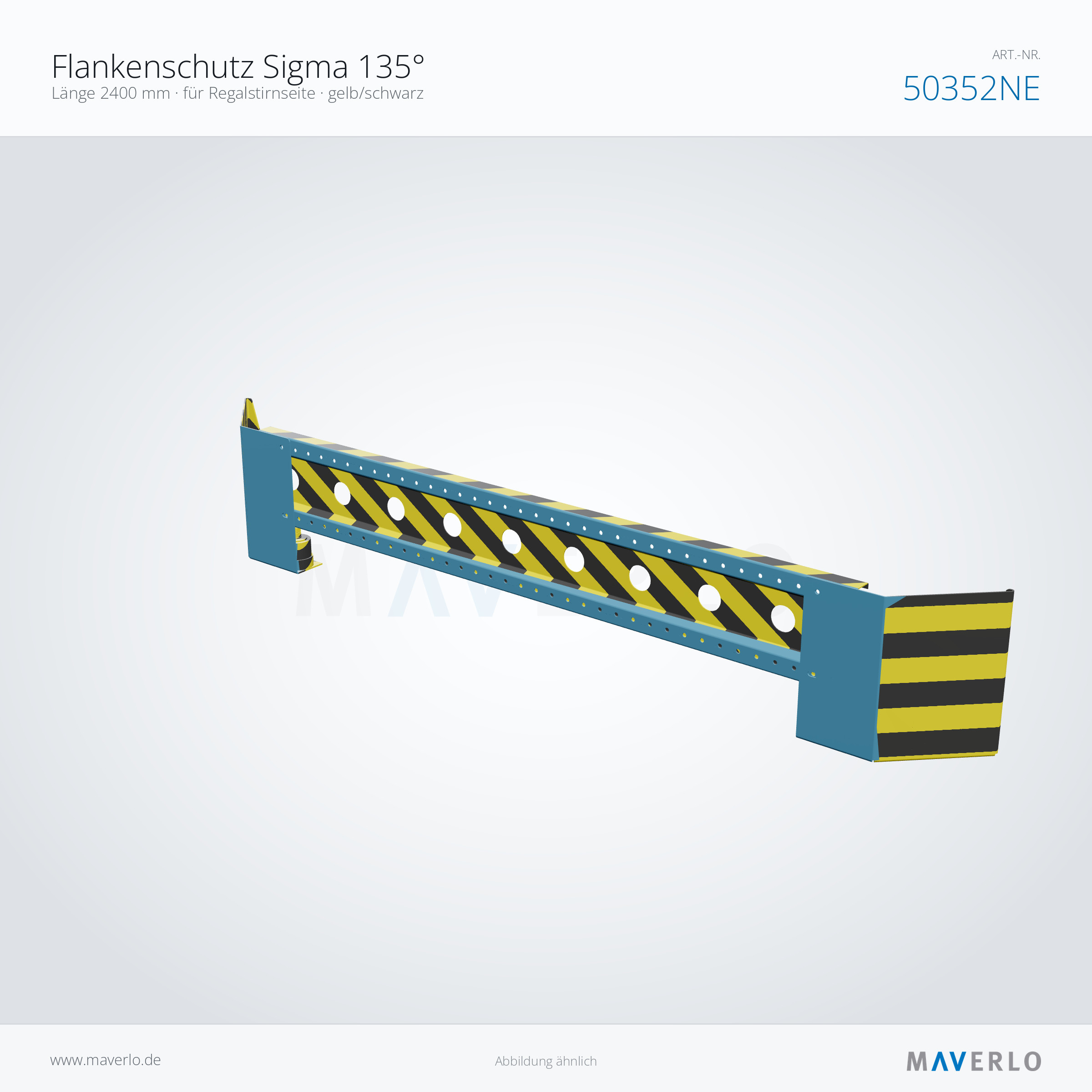 Flankenschutz Sigma 135° – Länge 2400 mm · für Regalstirnseite · gelb/schwarz – NEDCON NR1 Palettenregal, Art.-Nr. 50352NE (Perspektive)