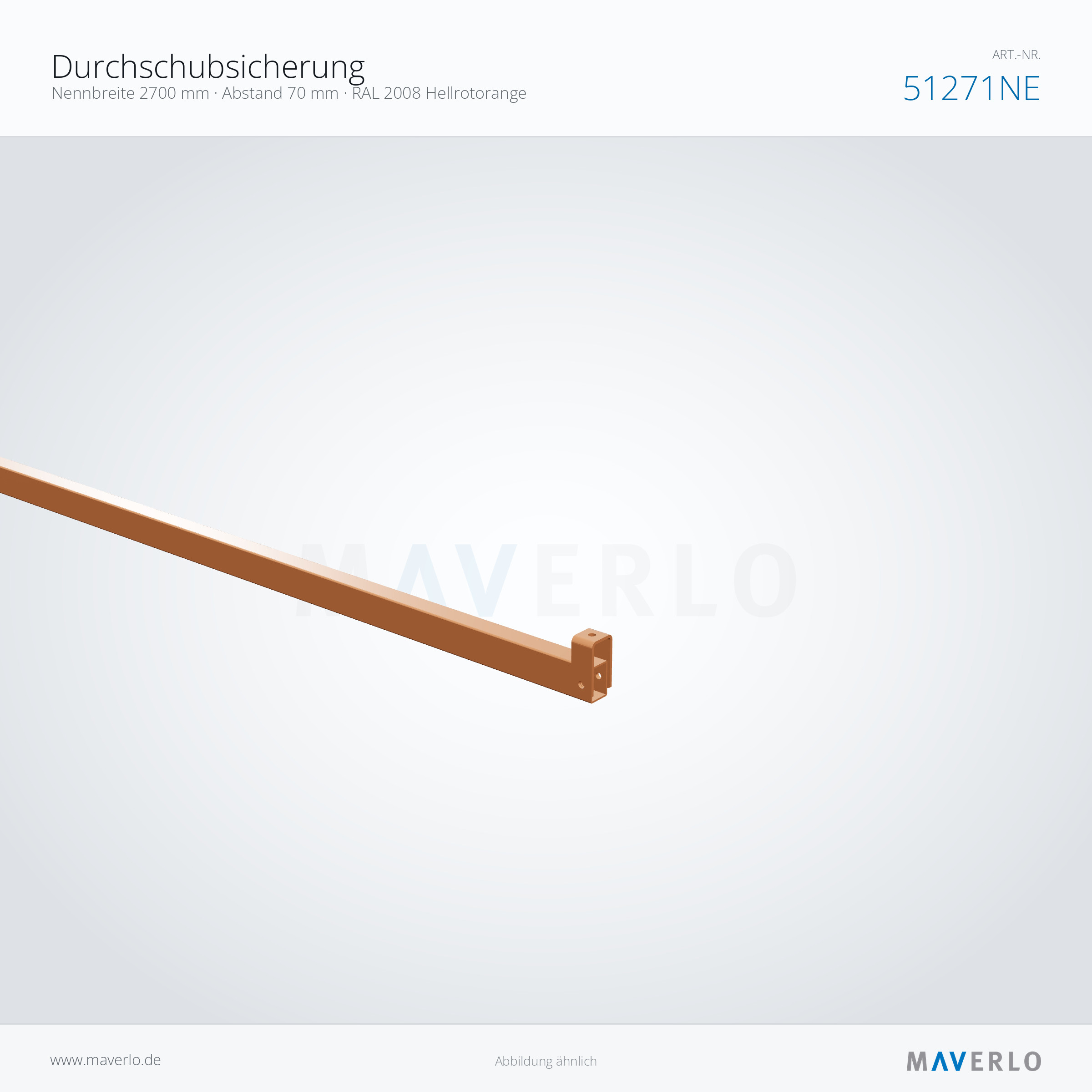 Durchschubsicherung – Nennbreite 2700 mm · Abstand 70 mm · RAL 2008 Hellrotorange – NEDCON NR1 Palettenregal, Art.-Nr. 51271NE (Detailansicht)
