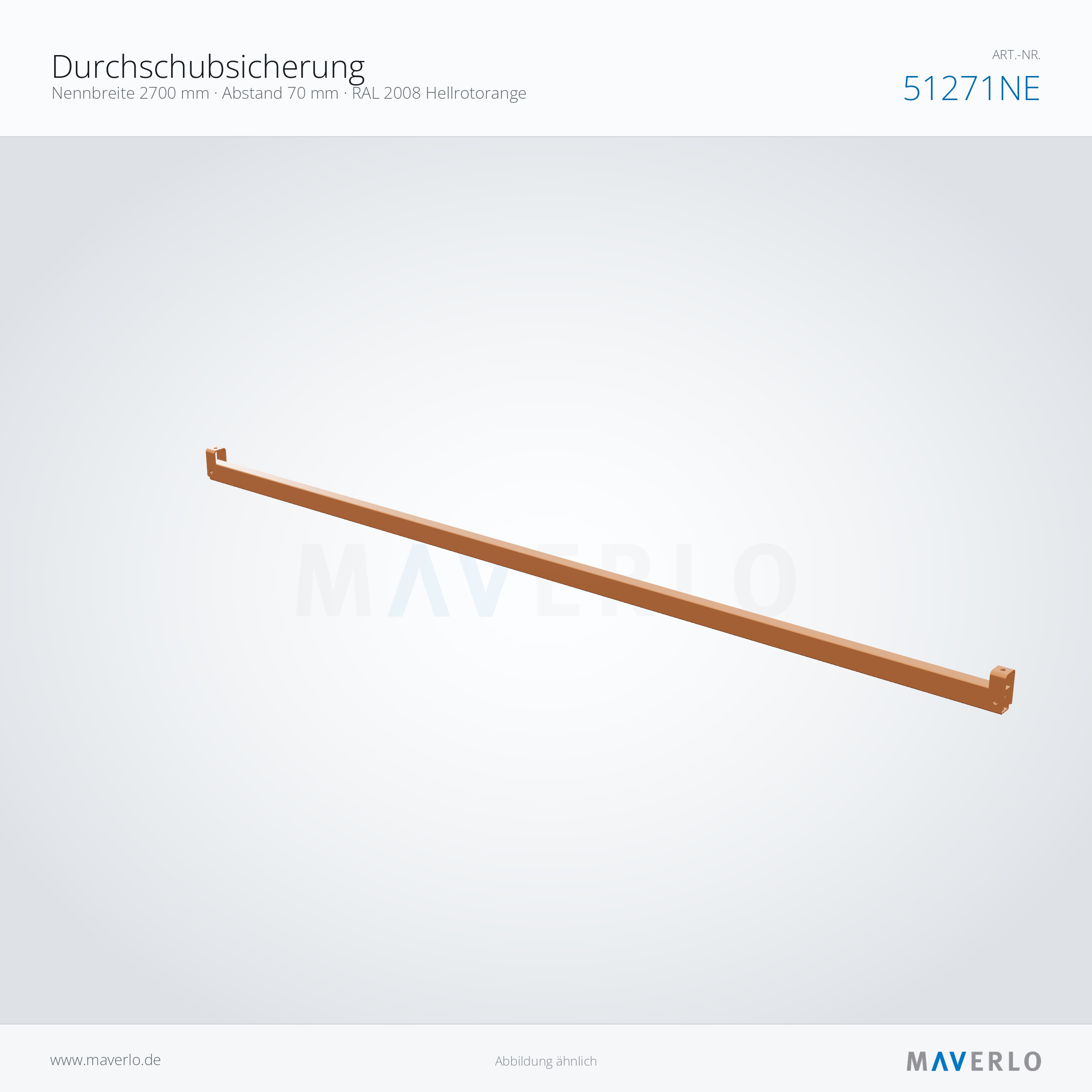 Durchschubsicherung – Nennbreite 2700 mm · Abstand 70 mm · RAL 2008 Hellrotorange – NEDCON NR1 Palettenregal, Art.-Nr. 51271NE (Perspektive)