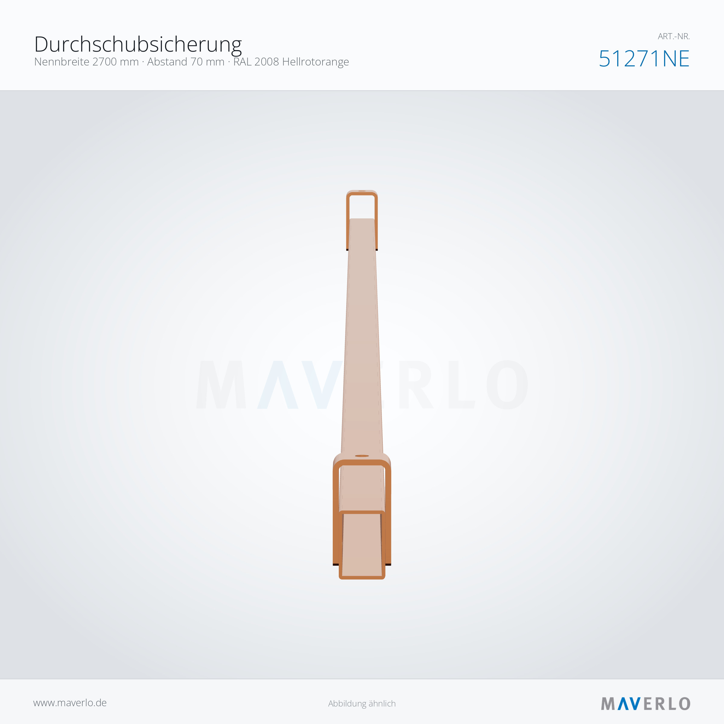Durchschubsicherung – Nennbreite 2700 mm · Abstand 70 mm · RAL 2008 Hellrotorange – NEDCON NR1 Palettenregal, Art.-Nr. 51271NE (Queransicht)