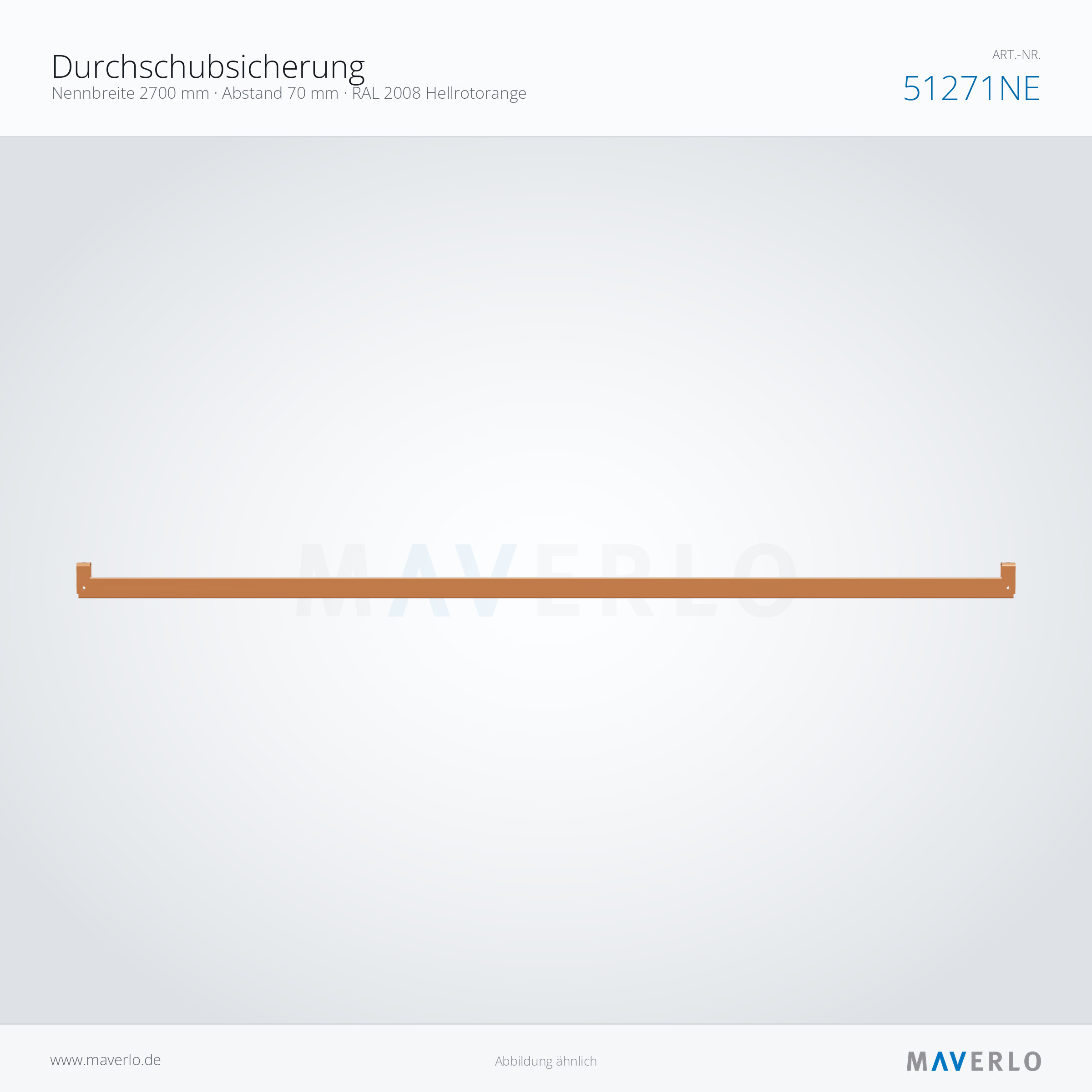 Durchschubsicherung – Nennbreite 2700 mm · Abstand 70 mm · RAL 2008 Hellrotorange – NEDCON NR1 Palettenregal, Art.-Nr. 51271NE (Seitenansicht)