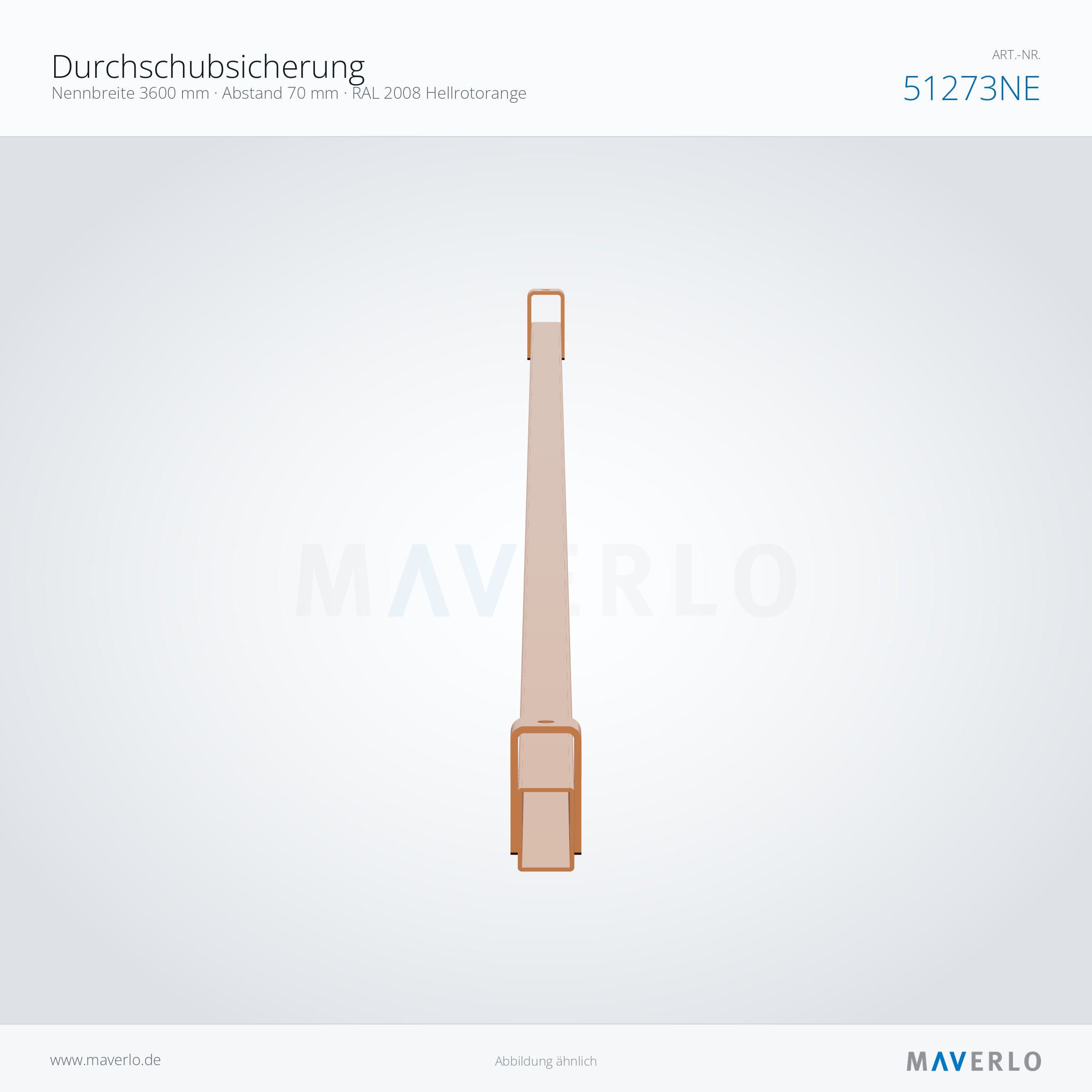 Durchschubsicherung – Nennbreite 3600 mm · Abstand 70 mm · RAL 2008 Hellrotorange – NEDCON NR1 Palettenregal, Art.-Nr. 51273NE (Queransicht)
