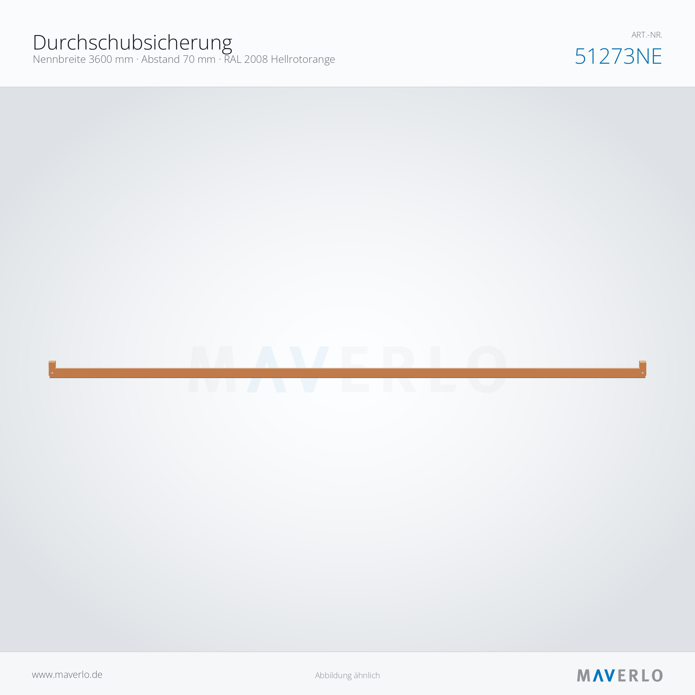 Durchschubsicherung – Nennbreite 3600 mm · Abstand 70 mm · RAL 2008 Hellrotorange – NEDCON NR1 Palettenregal, Art.-Nr. 51273NE (Seitenansicht)