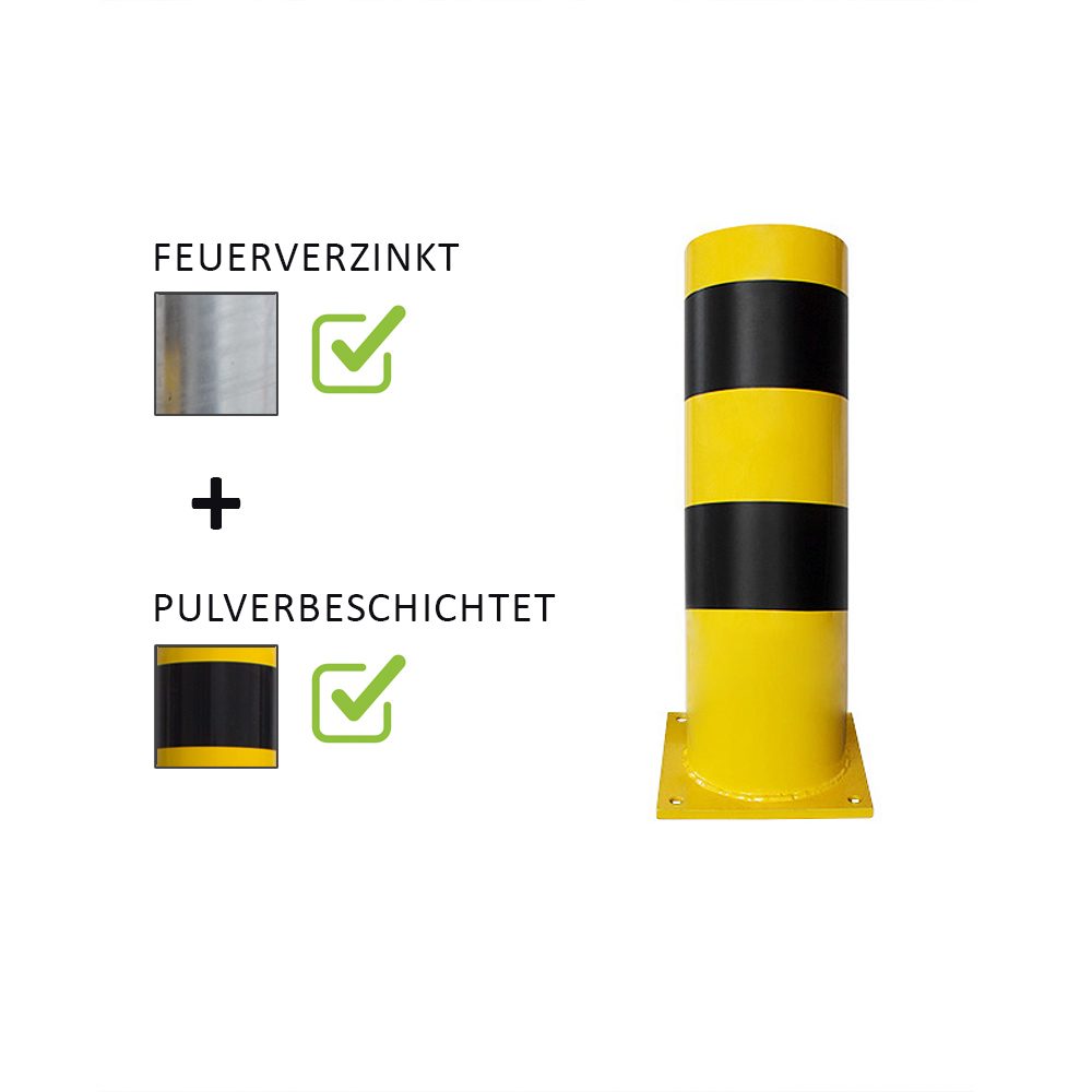 Rammschutzpoller, Ø 152 mm, 400 mm, Stahl feuerverzinkt, gelb/schwarz pulverbeschichtet, zum Aufdübeln