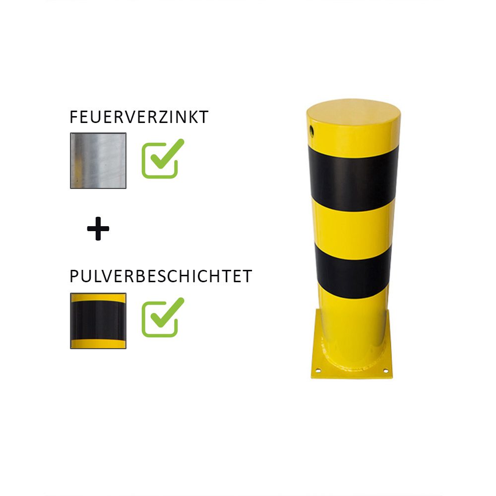 Rammschutzpoller, Ø 152 mm, 400 mm, Stahl feuerverzinkt, gelb/schwarz pulverbeschichtet, zum Aufdübeln – Bild 2