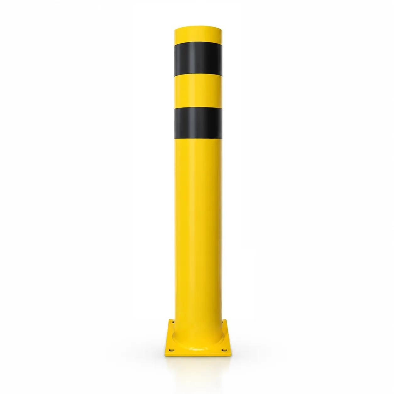 Rammschutzpoller, Ø 152 mm, 400 mm, Stahl gelb/schwarz pulverbeschichtet, zum Aufdübeln – Bild 4