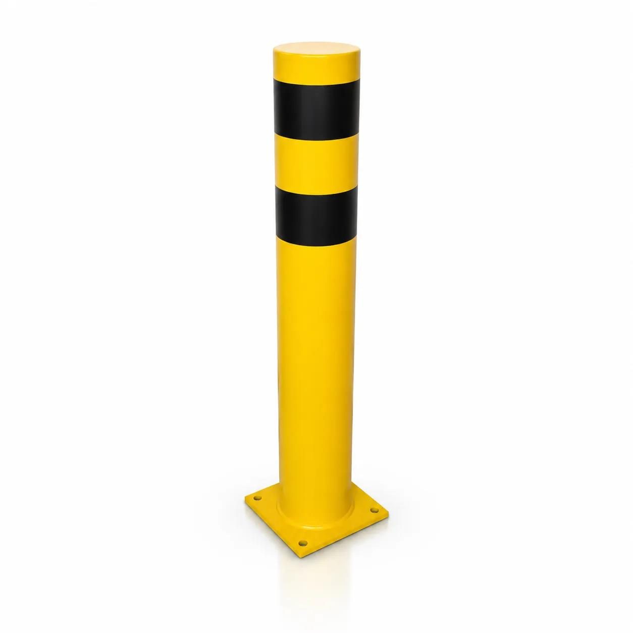 Rammschutzpoller, Ø 152 mm, 400 mm, Stahl feuerverzinkt, gelb/schwarz pulverbeschichtet, zum Aufdübeln – Bild 6