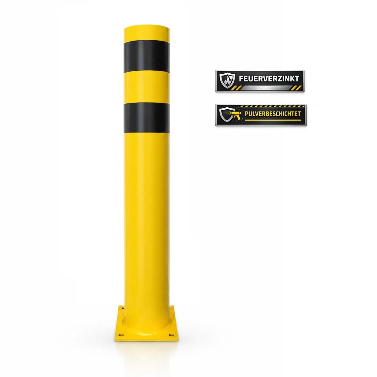 Rammschutzpoller, Ø 108 mm, 1200 mm, Stahl feuerverzinkt, gelb/schwarz pulverbeschichtet, zum Aufdübeln – Bild 6