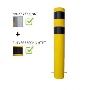 Rammschutzpoller, Ø 159 mm, 1200 mm, Stahl feuerverzinkt, gelb/schwarz pulverbeschichtet, zum Einbetonieren