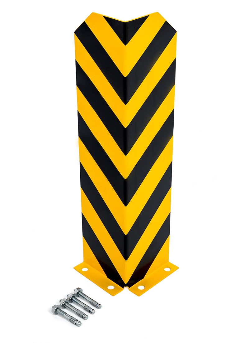 Regal-Anfahrschutz L-Form, 1200 mm, 6 mm Materialstärke, Stahl gelb/schwarz pulverbeschichtet