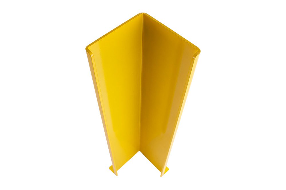 Regal-Anfahrschutz L-Form, 800 mm, 165 mm Schenkellänge, 6 mm Materialstärke, Stahl gelb/schwarz pulverbeschichtet – Bild 2