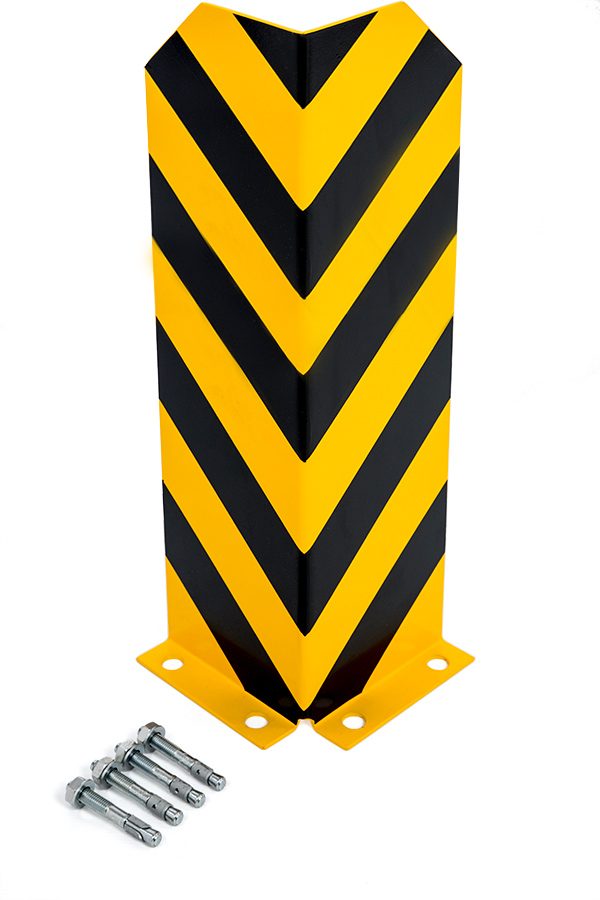 Regal-Anfahrschutz L-Form, 800 mm, 6 mm Materialstärke, Stahl gelb/schwarz pulverbeschichtet