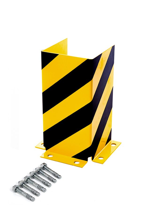 Regal-Anfahrschutz U-Form, 300 mm, 3 mm Materialstärke, Stahl gelb/schwarz pulverbeschichtet