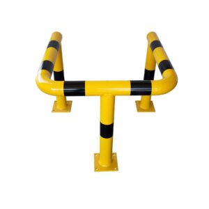 Säulen-Anfahrschutz 3-seitig, Ø 108 mm, H 500 mm, L 600 mm, B 500 mm, Stahl gelb/schwarz pulverbeschichtet